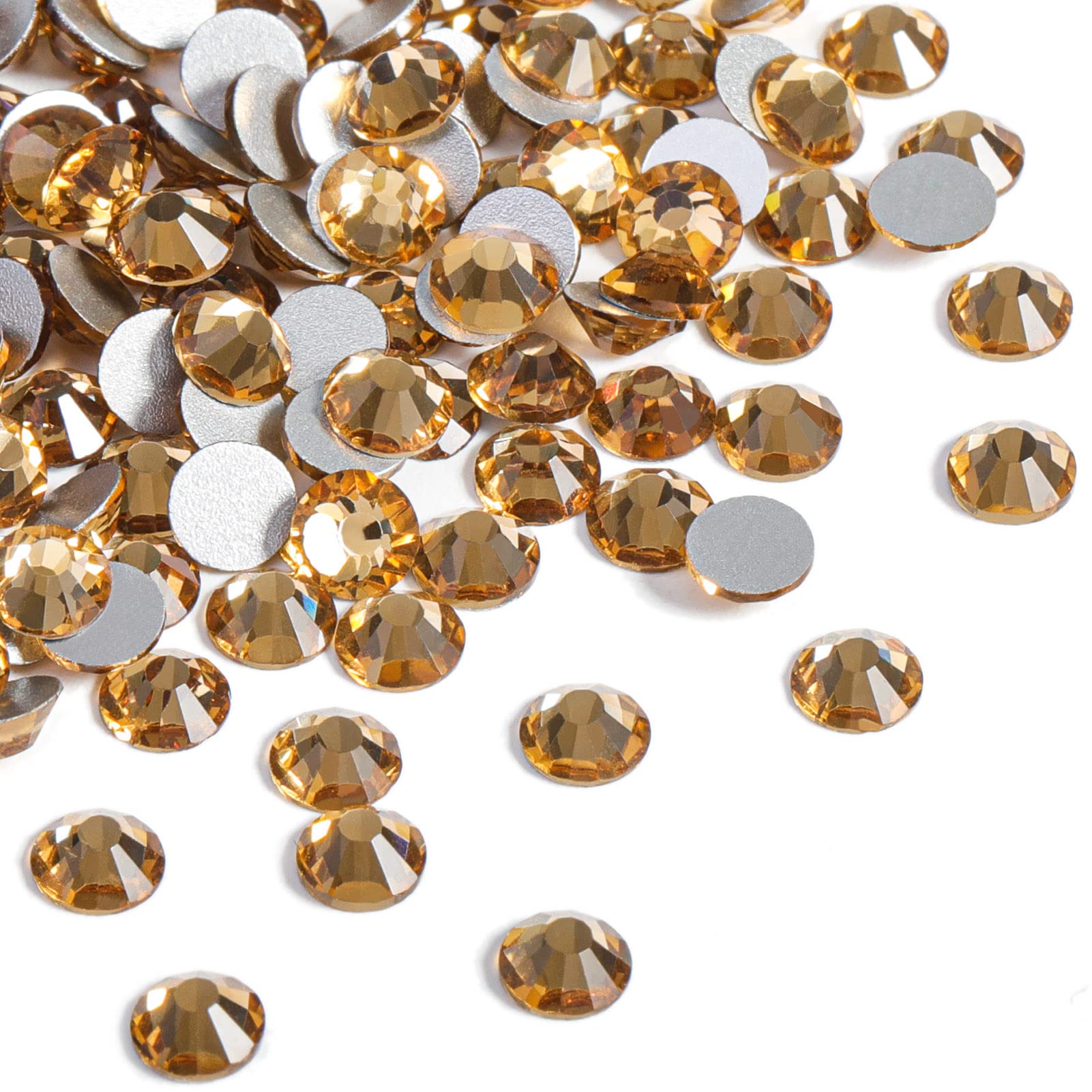 Beadsland 2880pcs Flat Back Crystal Rhinestones Round Gems for Nail Art and Craft Glue Fix, Lt.Colorado Topaz, SS16,3.8-4.0mm