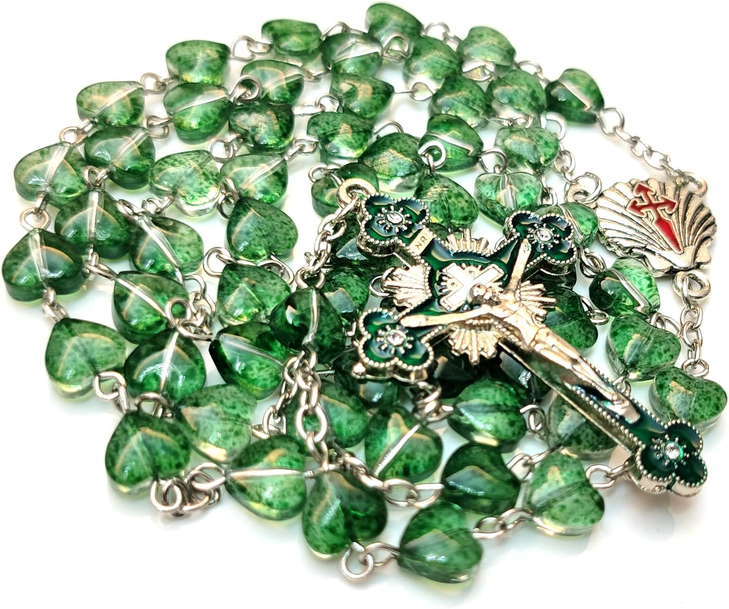 Rosary Beads Chaplet heart-shaped Artificial Crystal Glass Rosery Cross Catholic gifts - Image 5