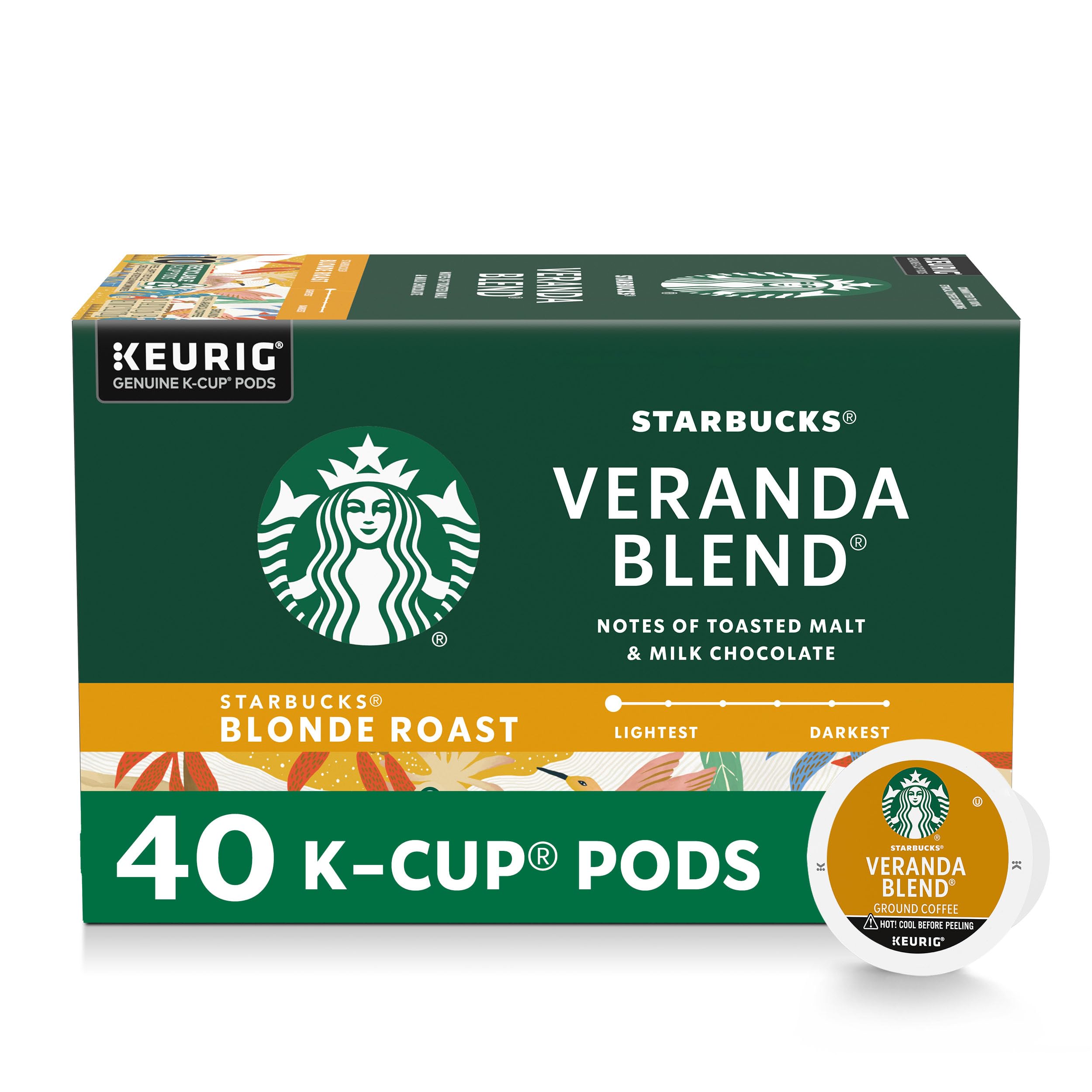 Starbucks K-Cup Light Roast Coffee Pods - Keurig Brewers Veranda - 1 Box (40 Capsules)
