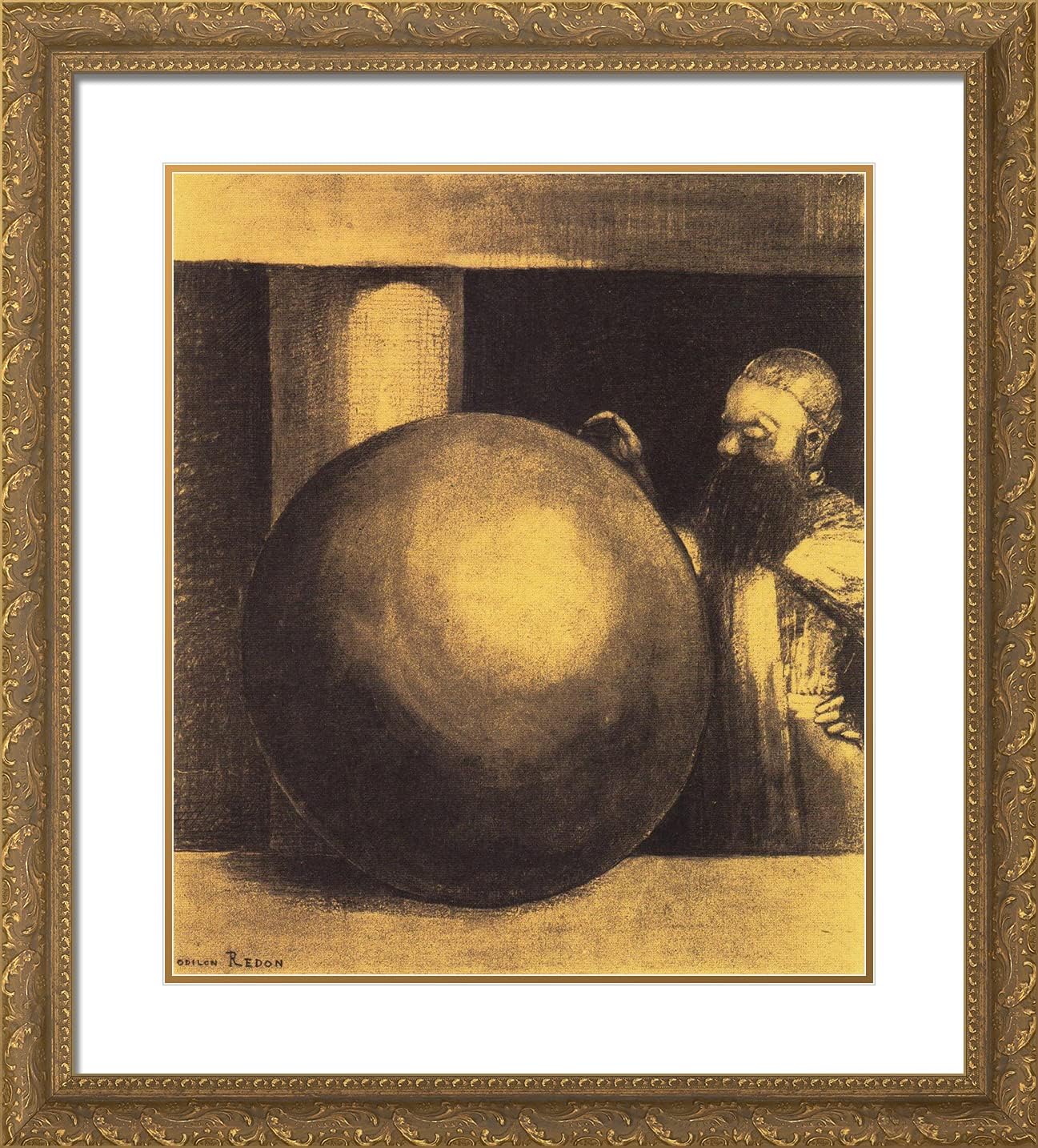 ArtDirect Redon, Odilon 20x22 Gold Ornate Framed Art Print with Double Matting Titled: The Prisoner