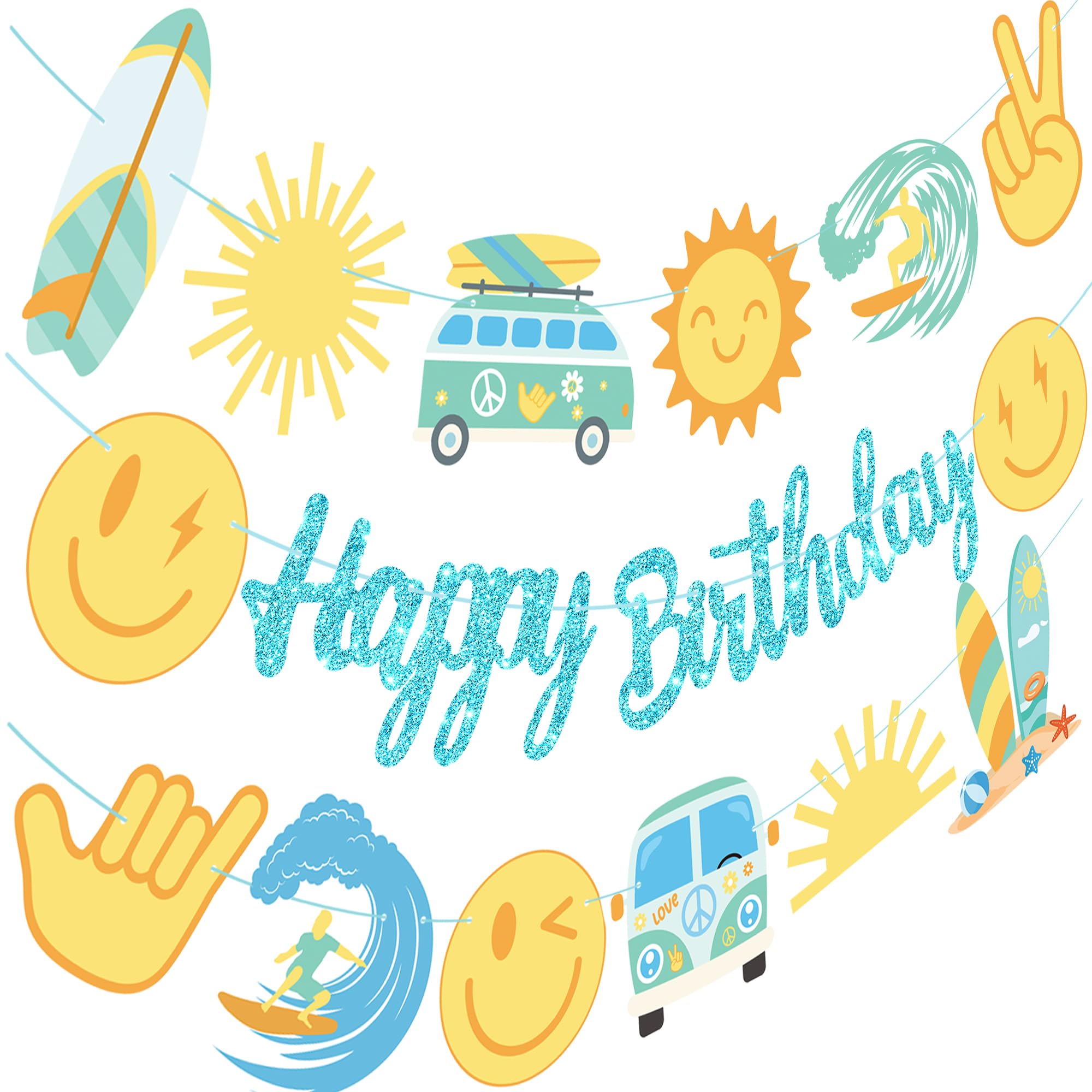 Surf Party banners decorated Hippie Chic Glitter Birthday parties decorated Boho Chic Sun Hippie bus birthday banners Decorated Summer Beach birthday