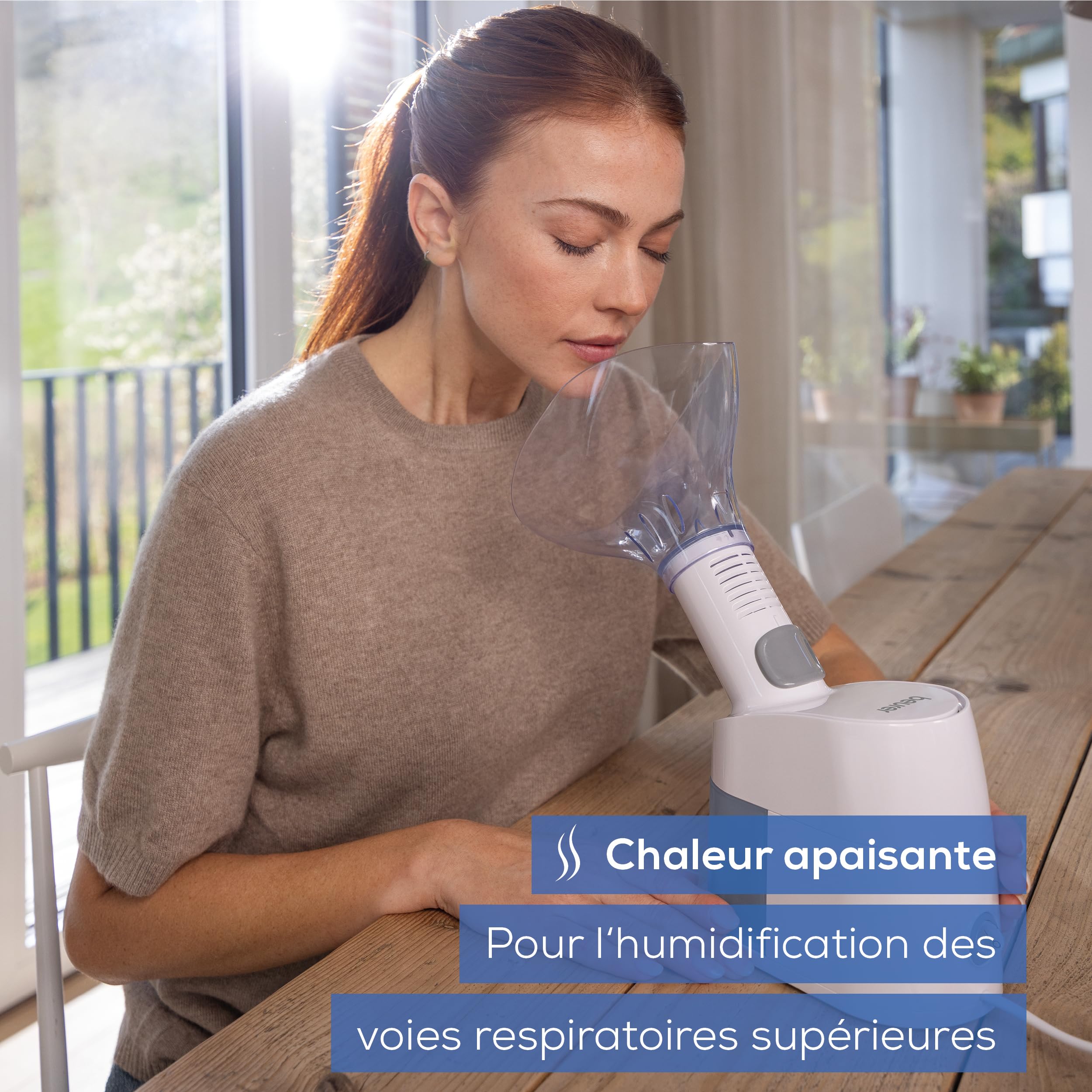 Beurer SI 40 Nébuliseur à vapeur, pour l'humidification de la bouche, du nez et de la gorge, nébulisation de solution saline et d'huiles essentielles, humidificateur d'air, extra silencieux