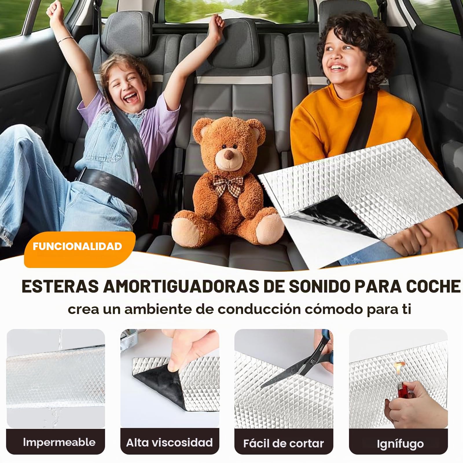 16 alfombrillas de aislamiento acústico para coche, 450 x 250 x 2 mm, de aluminio butilo, autoadhesivas, aislamiento de espuma, ignífugo, resistente a la humedad, resistente al agua