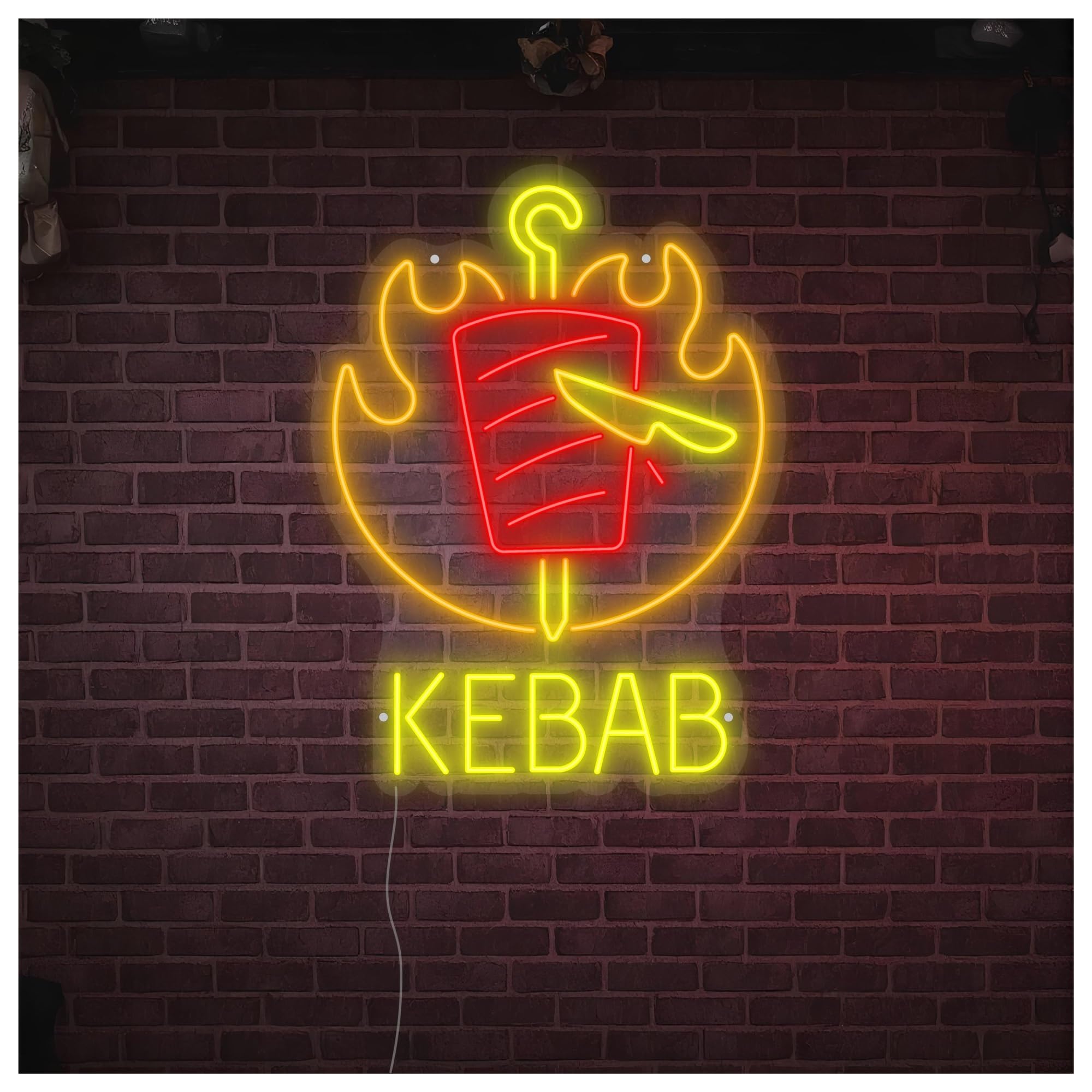 SHOUXI Sign Lamp Kebab Neon Sign, Suitable for Restaurant Shop Wall Decor with Dimmable 50cm