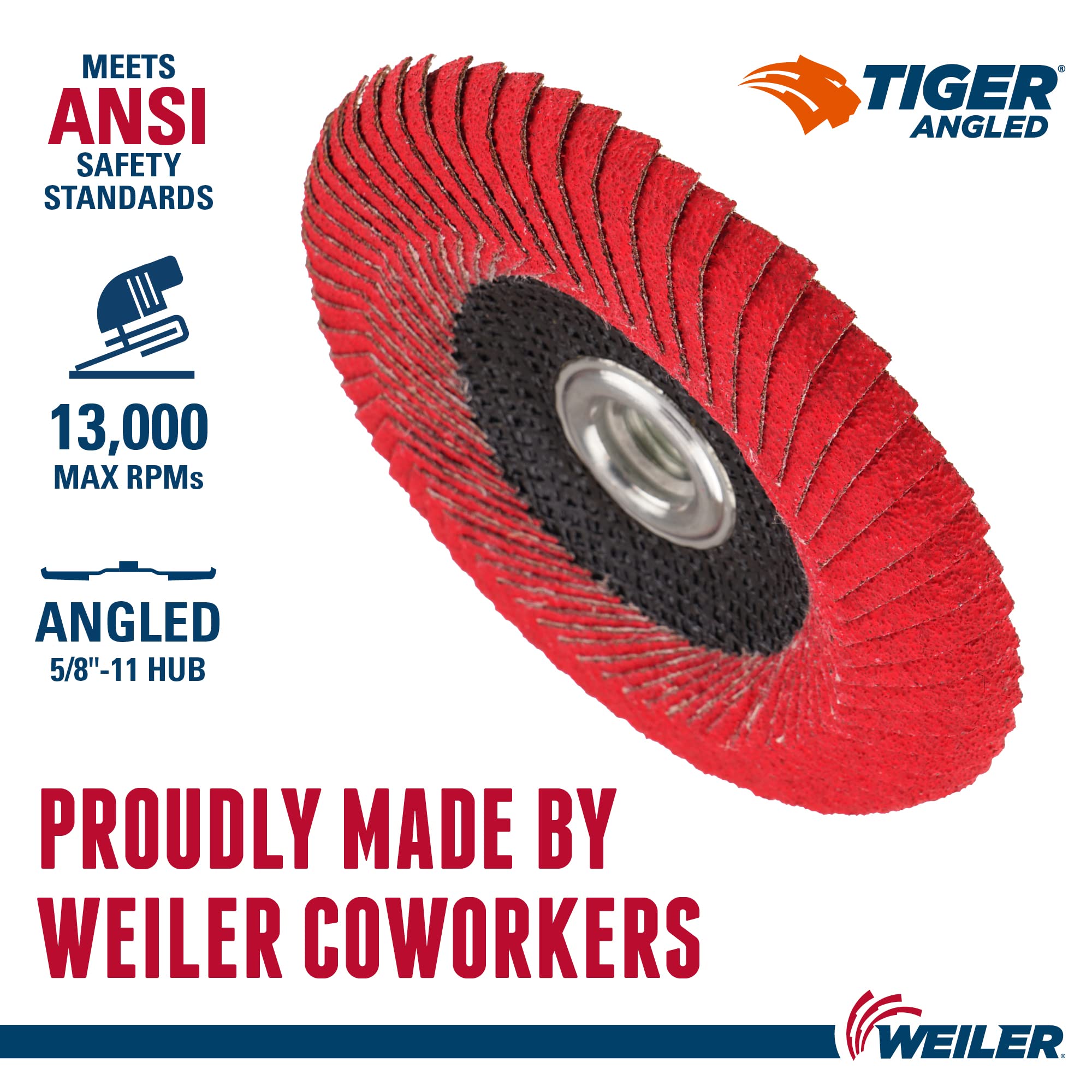 Weiler 51316 4 – 1/2 "Tiger en ángulo Flap disco gamuza de, Felpudo, cerámica alúmina Grano 60 C, 4 – 1/2" de diámetro (Pack de 10)