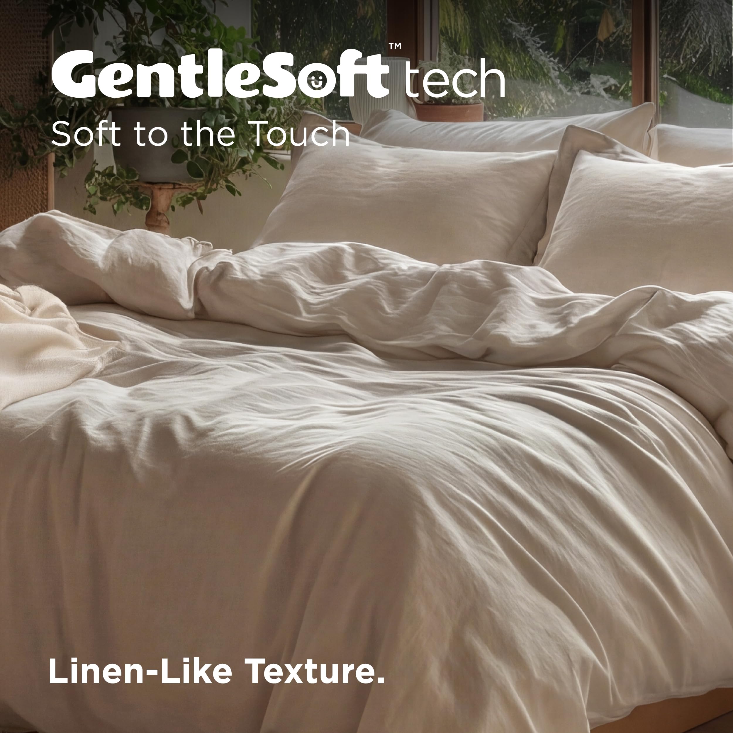 Bedsure 100% Washed Cotton Duvet Cover King Size - Frosted Almond Minimalist Cotton Duvet Cover Linen Like for All Seasons - GentleSoft™ Plain Simple Bedding (Frosted Almond, King, 104"x90")