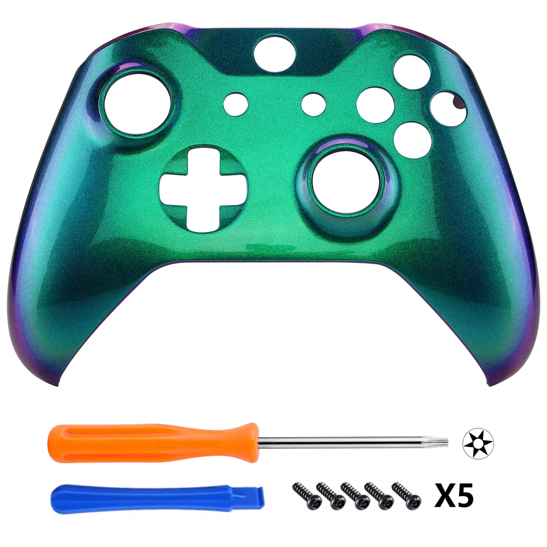 eXtremeRate Cover Frontale per Xbox One S Controller,Custodia Copertura Scocca Ricambio per Xbox One X Joystick Model 1708-Camaleonte Verde Viola