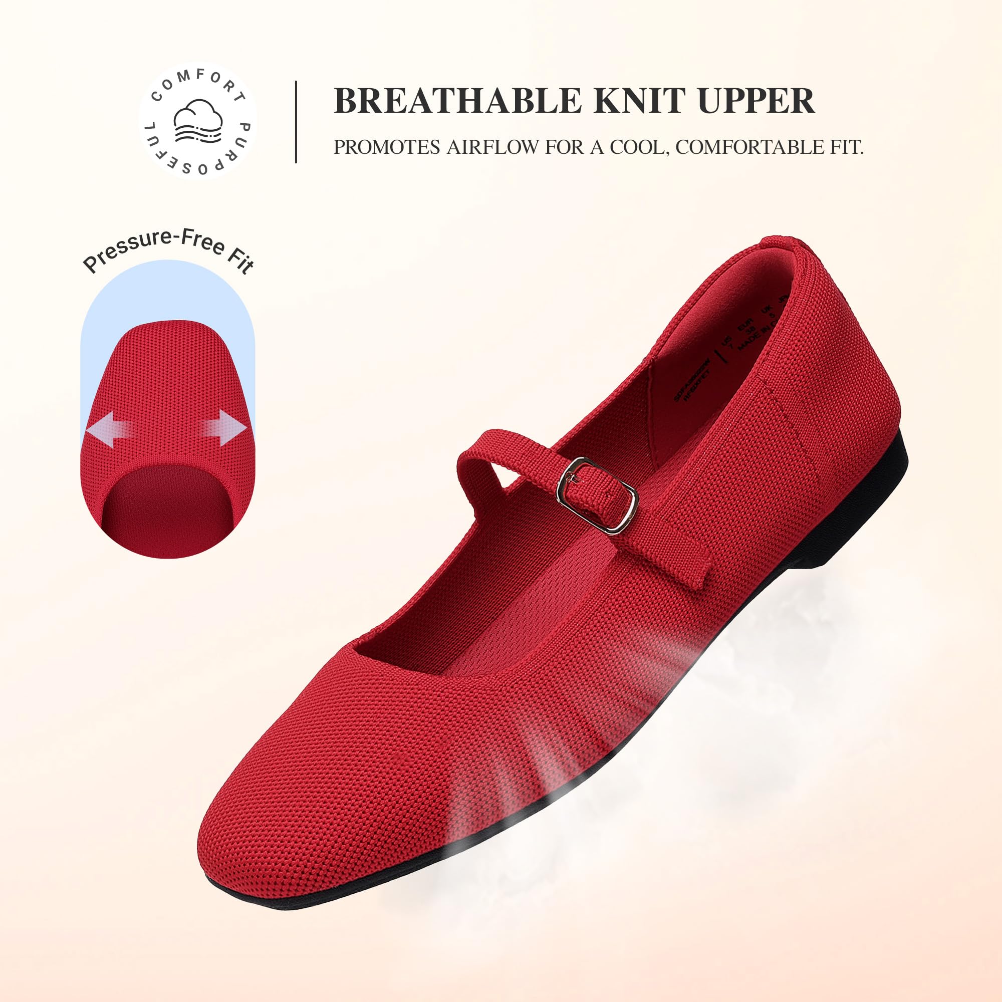 DREAM PAIRS Damskie płaskie - sukienka baletowa komfort, Czerwony, 40 EU