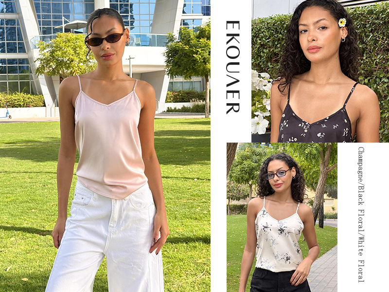 Ekouaer 2 stuks satijnen tanktop voor dames, zijden camisole