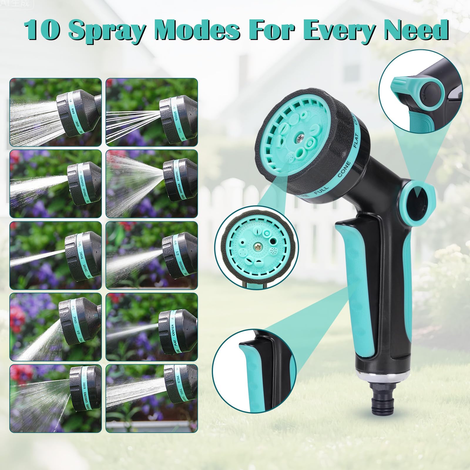 Tubo Acqua Giardino Estensibile 30M, Tubo Flessibile con Pistola 10 Modalità, Anima In Lattice a 3 Strati, Raccordi In Metallo 1/2" e 3/4", Canna Acqua per Irrigazione Giardino e Lavaggio Auto