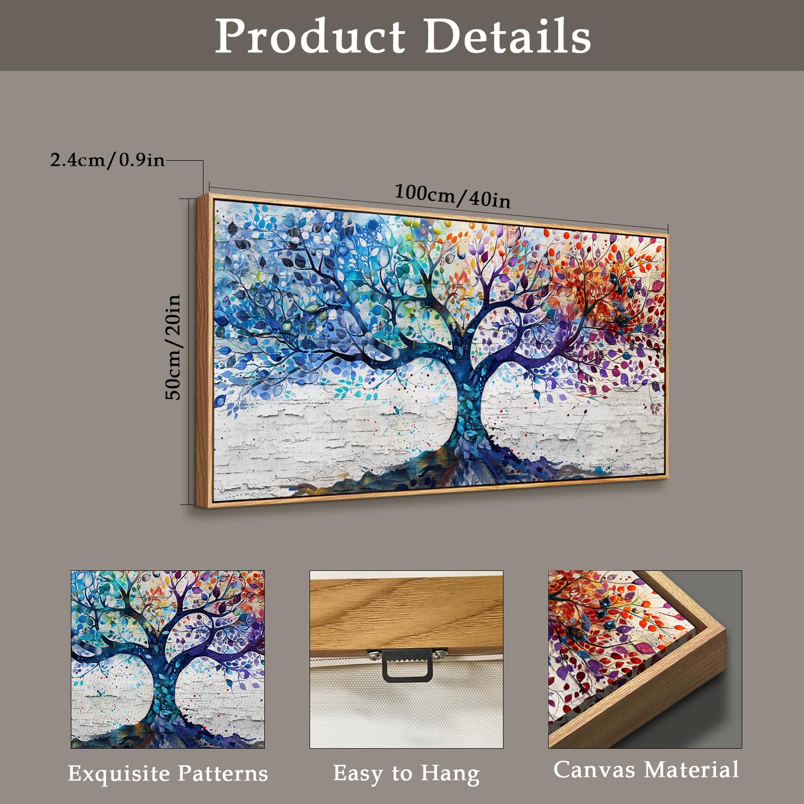 JHHUAMO Cuadro con Marco Arbol de la Vida para Salon Dormitorio 50x100 cm | Motivo Árbol Elegante, Impresión Alta Definición, Artesanía Exquisita, Colgado Sencillo, Uso Polivalente