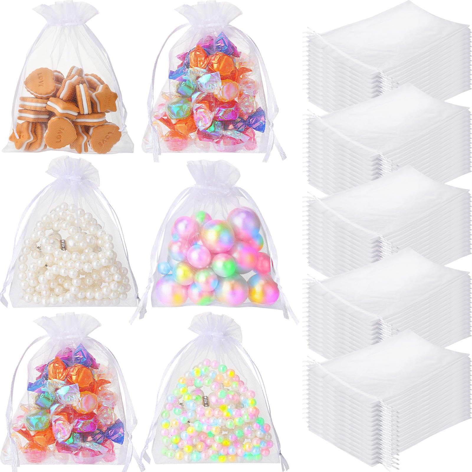 Woanger 1000 Pcs White Organza Bags 3 x 4 Inches Mesh Drawstring Favor Bags for Jewelry Bracelets Candy Party Favor Small Gift