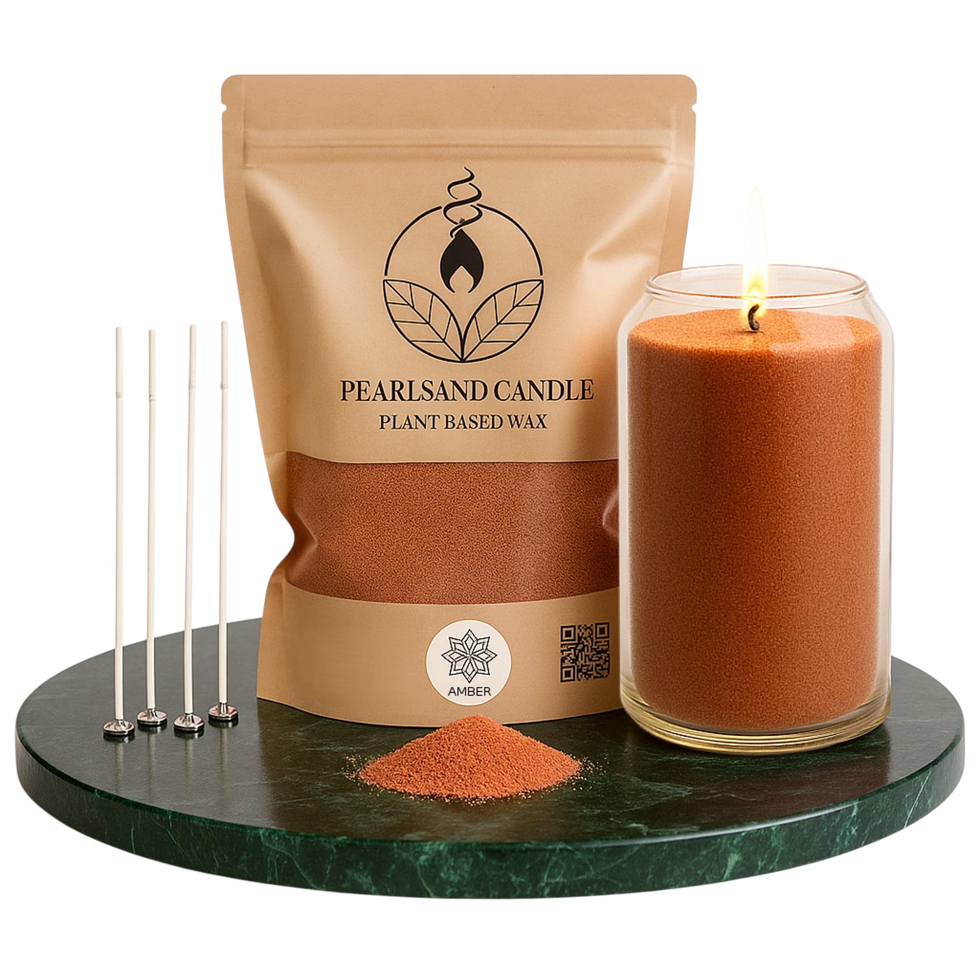NaDeco Kerzensand mit Duft und Docht, 450g, Kerzen selber Machen, Kerzenwachs & Kerzendocht, Duftwachs Aroma Duft Kerze Candle Sand, Pflanzliches Wachs Granulat, DIY Basteln Home Dekoration, Amber