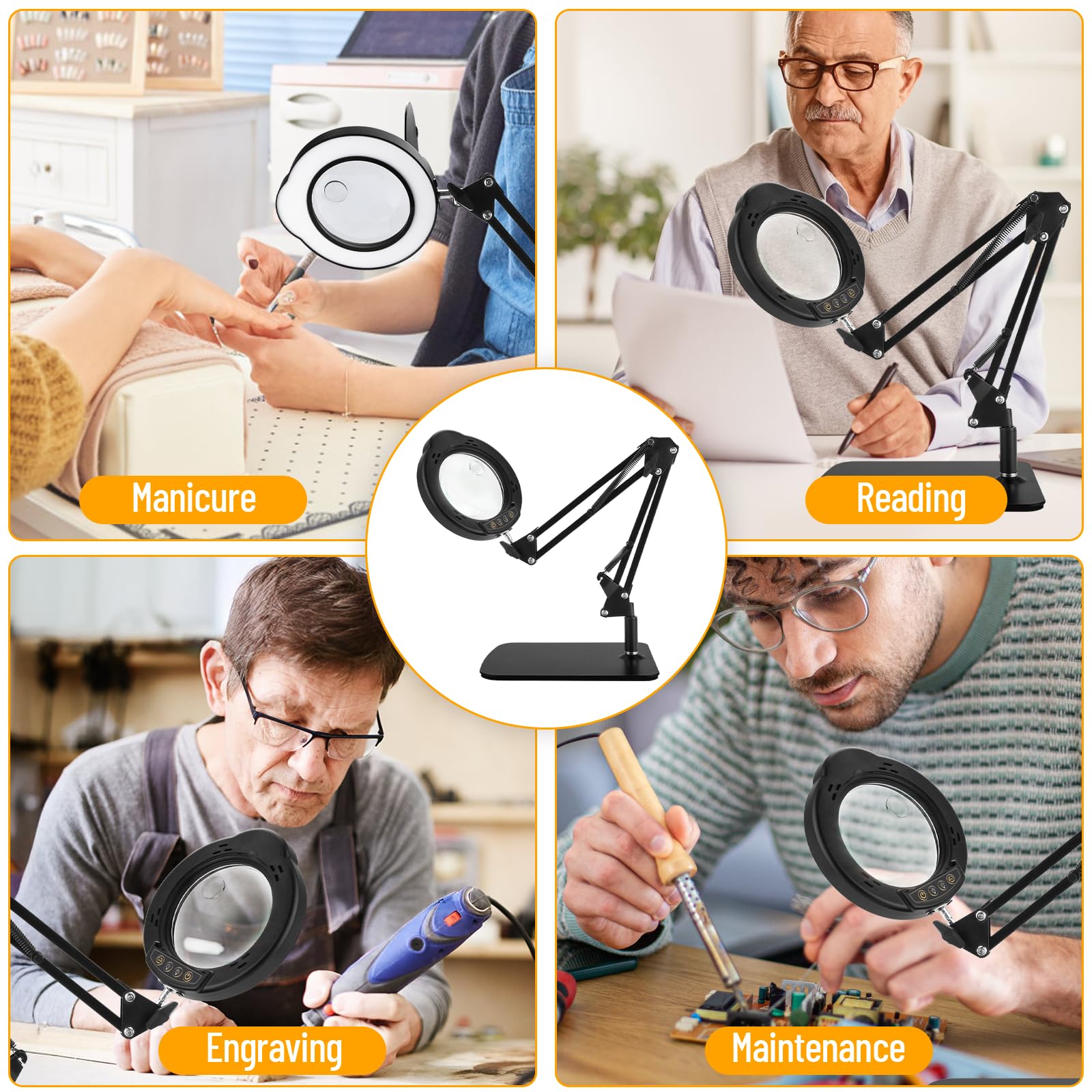 Lampe Loupe 10-15X avec Pince,Loupe Multifonctionnelle,Lampe De Table Led à Intensité Variable avec 5 Modes De Couleur,9 Niveaux De Luminosité pour Les RéParations,L'artisanat,Le Travail de Près