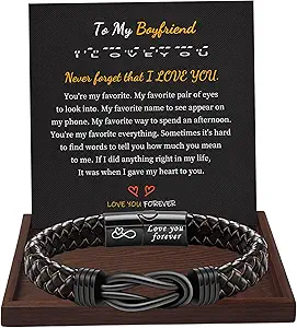 I Love You Gifts for Him Leather Bracelet for Men Knot Infinity Bracelets Valentines Day Gift for Husband Boyfriend Dad Son Grandson Anniversary Birthday Jewelry Graduation Gifts for Him 2024