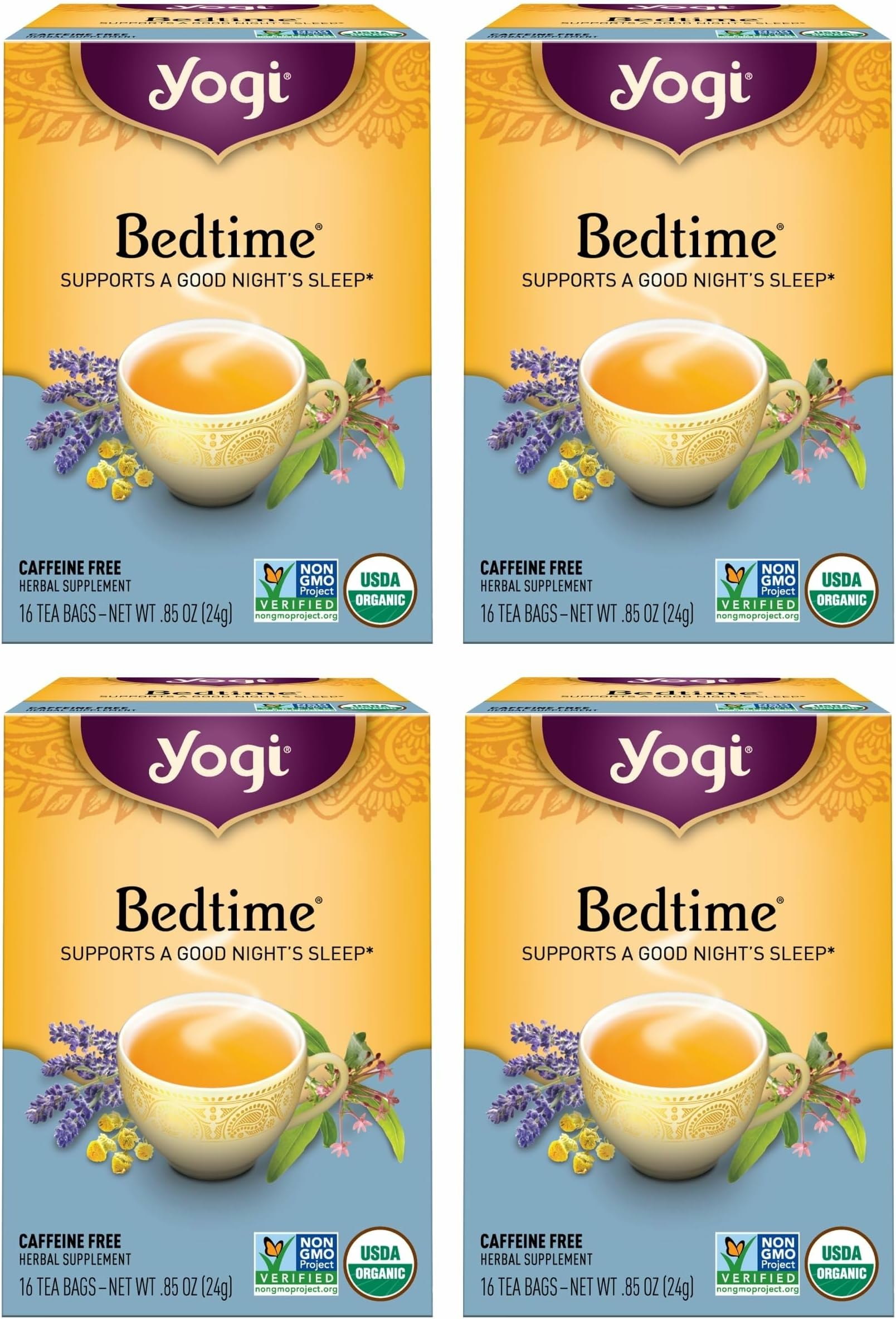 Tea Bedtime Tea - 16 Tea Bags per Pack (4 Packs) - Chamomile & Passionflower Herbal Tea Blend - Tea to Support a Good Night's Sleep - Includes Lavender, Licorice Root, Spearmint & Cardamom
