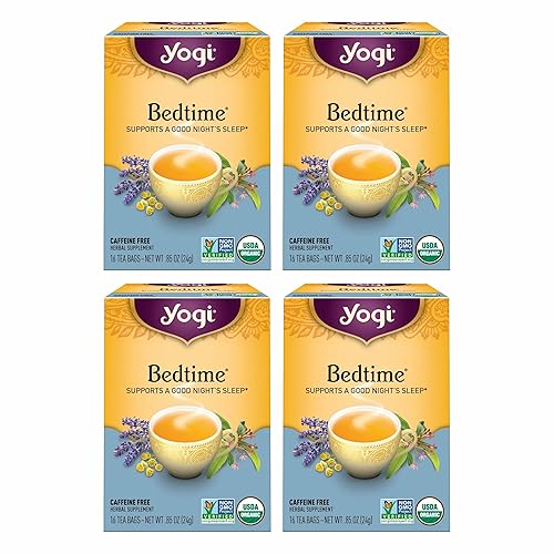 Yogi Tea Bedtime Tea - 16 Tea Bags per Pack (4 Packs) - Chamomile & Passionflower Herbal Tea Blend - Tea to Support a Good Night's Sleep - Includes