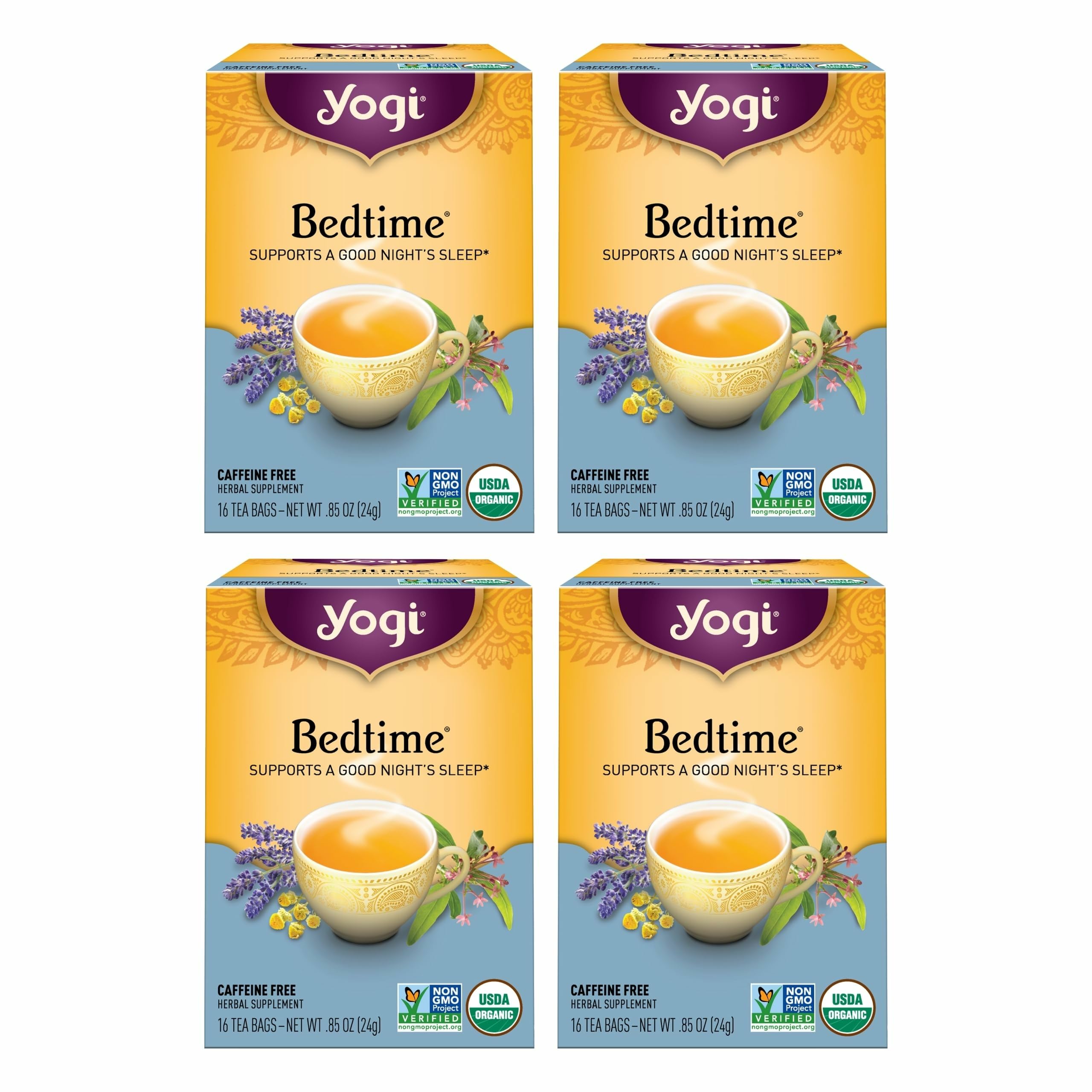 Yogi Tea Bedtime Tea - 16 Tea Bags per Pack (4 Packs) - Chamomile & Passionflower Herbal Tea Blend - Tea to Support a Good Night's Sleep - Includes Lavender, Licorice Root, Spearmint & Cardamom