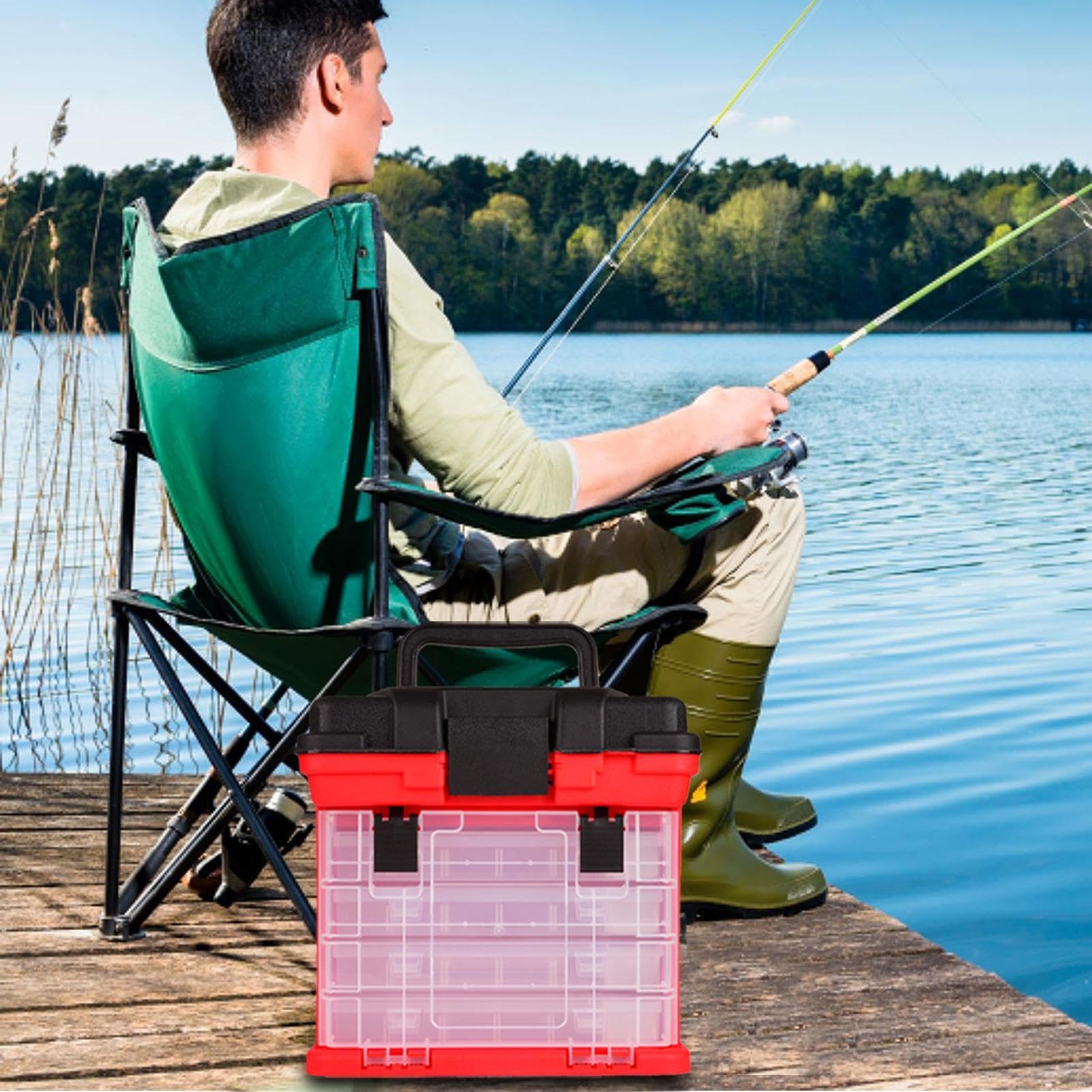 Scatola organizer per attrezzatura | Scatola a 4 con manico | Scatole per attrezzatura per acqua salata, scatola per attrezzi da pesca per barche da mare all'aperto