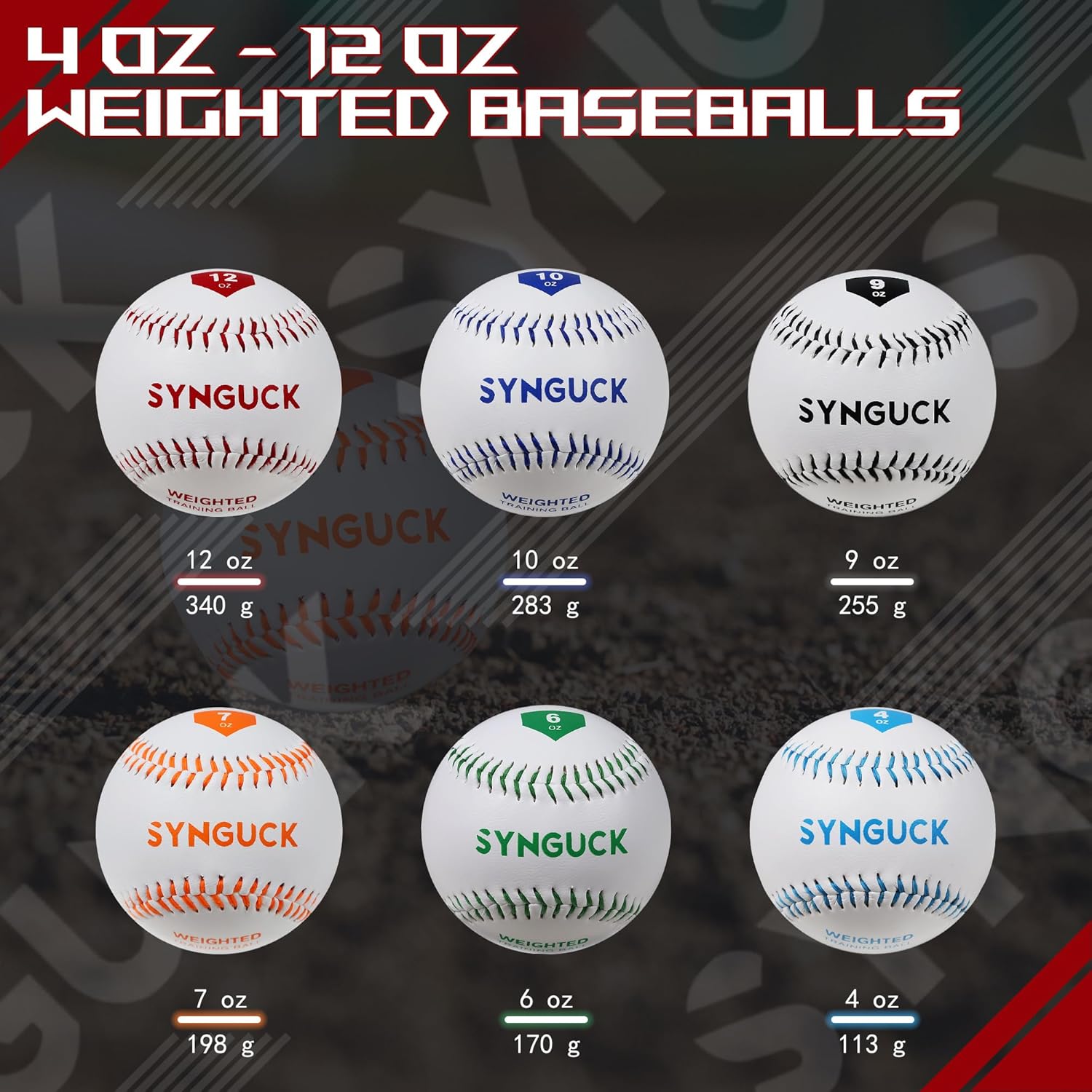 SYNGUCK Weighted Baseballs Set of 2/4/6 - Training Baseballs to Increase Pitching Speed, Arm Strength & Accuracy for Baseball Players, Coaches & Athletes