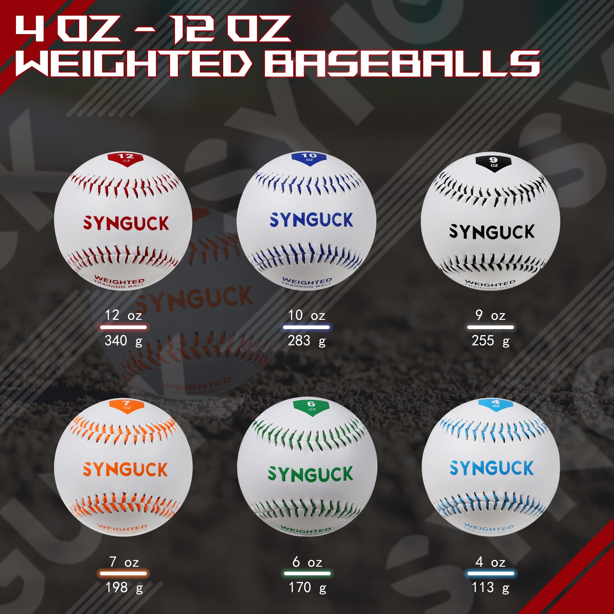 SYNGUCK Juego de pelotas de béisbol con peso de 2/4/6 – Pelotas de entrenamiento para aumentar la velocidad de lanzamiento, fuerza de brazo y precisión para jugadores de béisbol, entrenadores y