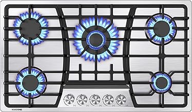 36 inch gas cooktop, Built-in Gas Stove Top with 5, Five Burner Propane Cooktop with Thermocouple Protection, Stainless Steel