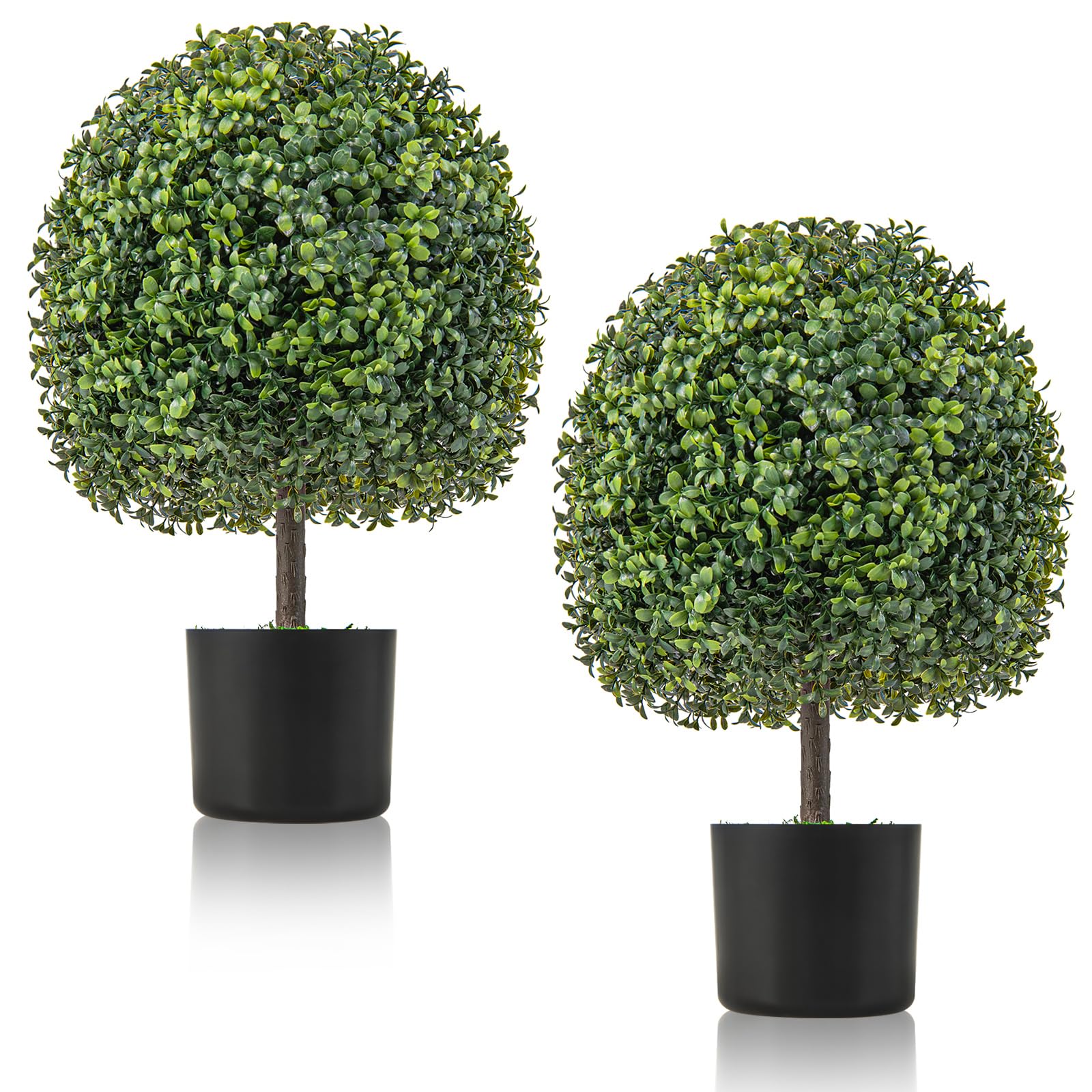 Dreamade 22’’ Faux Boxwood Topiary Ball Tree Set of 2, Artificial Plants Outdoor Weather Resistant, Cement-filled Potted Bushes, Evergreen Topiary Trees Artificial for Porch Decoration Indoor Outdoor