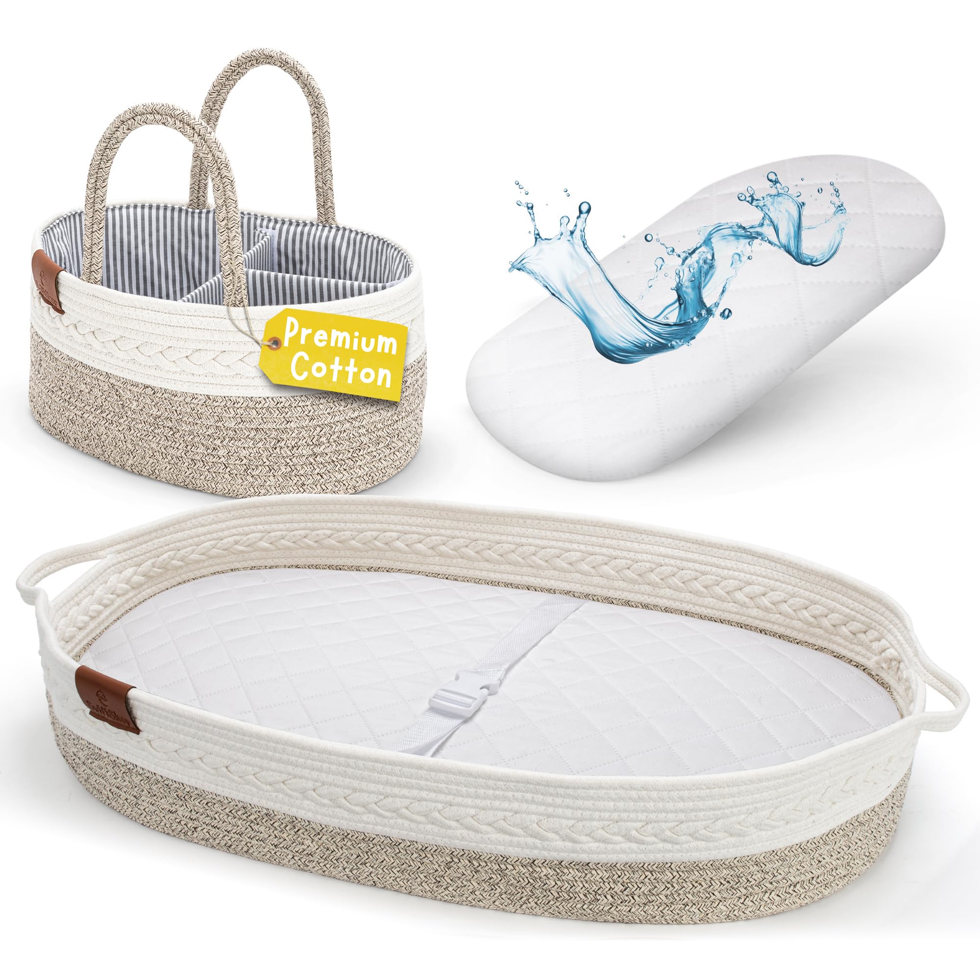 Baby Changing Basket for Baby Dresser, Moses Baskets for Newborn, Baby Moses Basket Changing Basket for Dresser, Changing Pad Basket Changing Table Basket, Diaper Caddy (Grey)