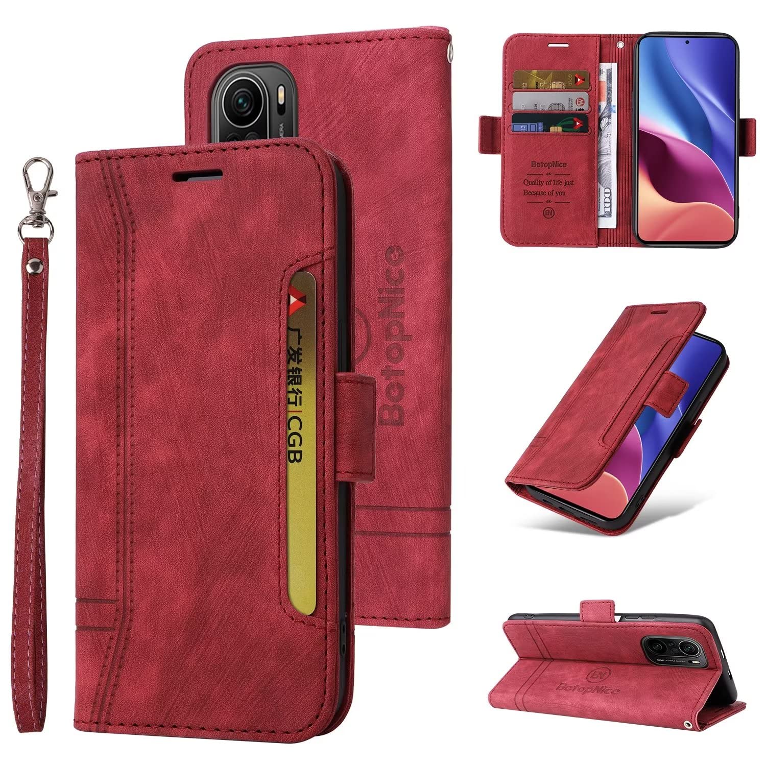 Verre trempé+Coque pour Xiaomi Redmi Note 13 Pro 4G/Poco M6 Pro 4G 6.67, Fentes Cartes Housse Cuir PU Portefeuille Etui -Vert - Téléphonie