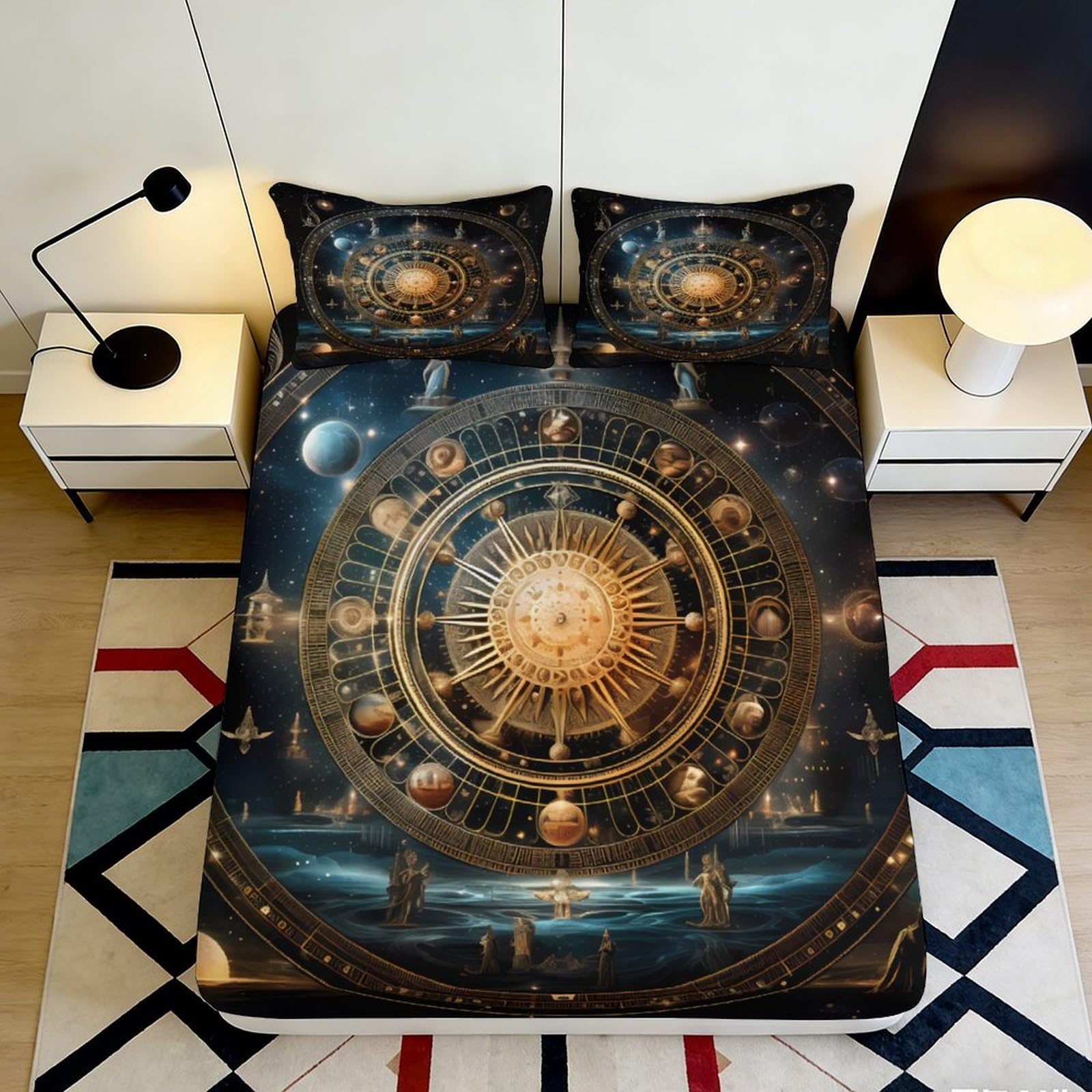 Celestial decor 3D Printed Fitted Sheet with zodiac pattern, Microfiber soft touch, wrinkle resistant, apartment bedding, bedroom accent, dustproof, easy care 90x200x25cm