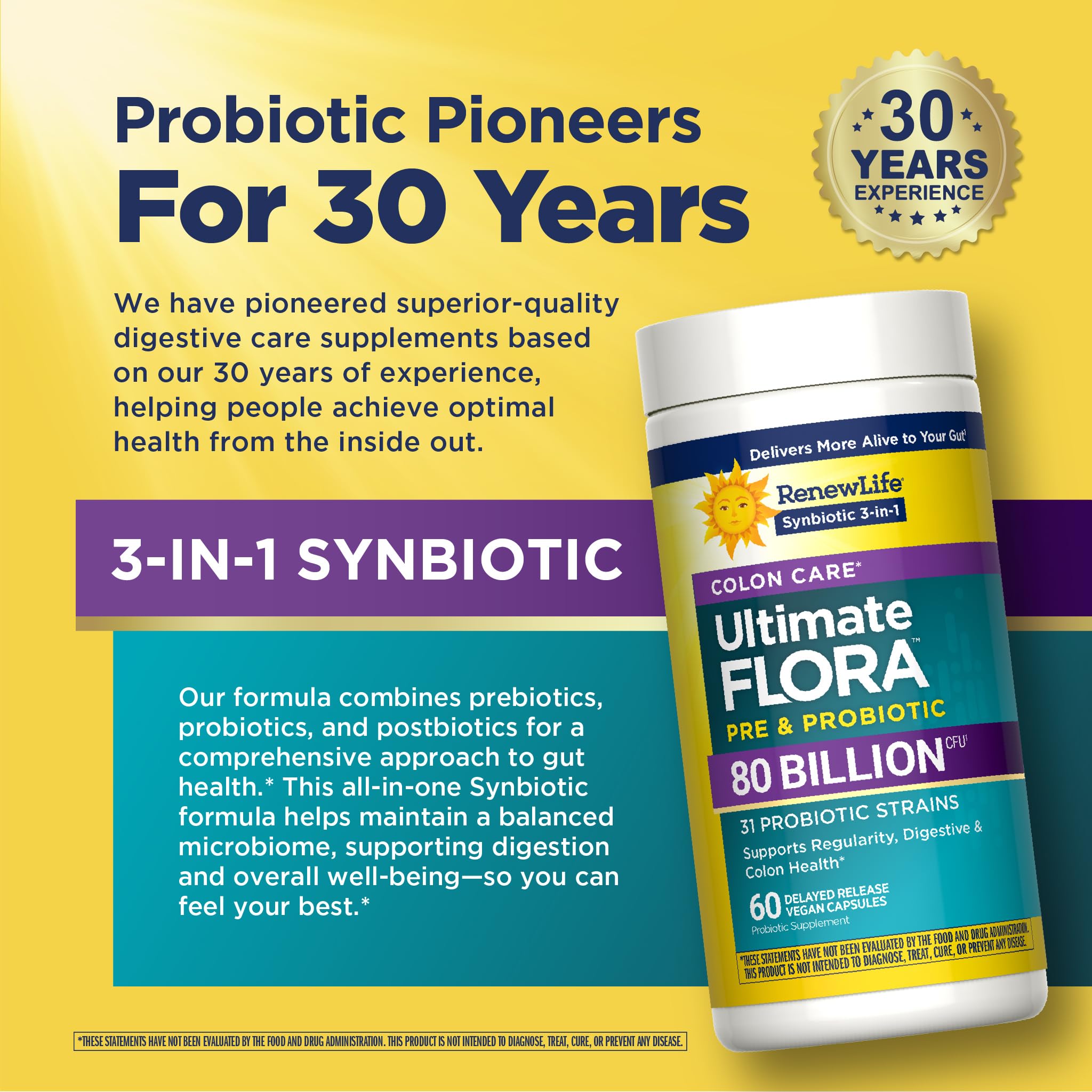 Renew Life Ultimate Flora Colon Care 80 Billion CFU | 31 Strains