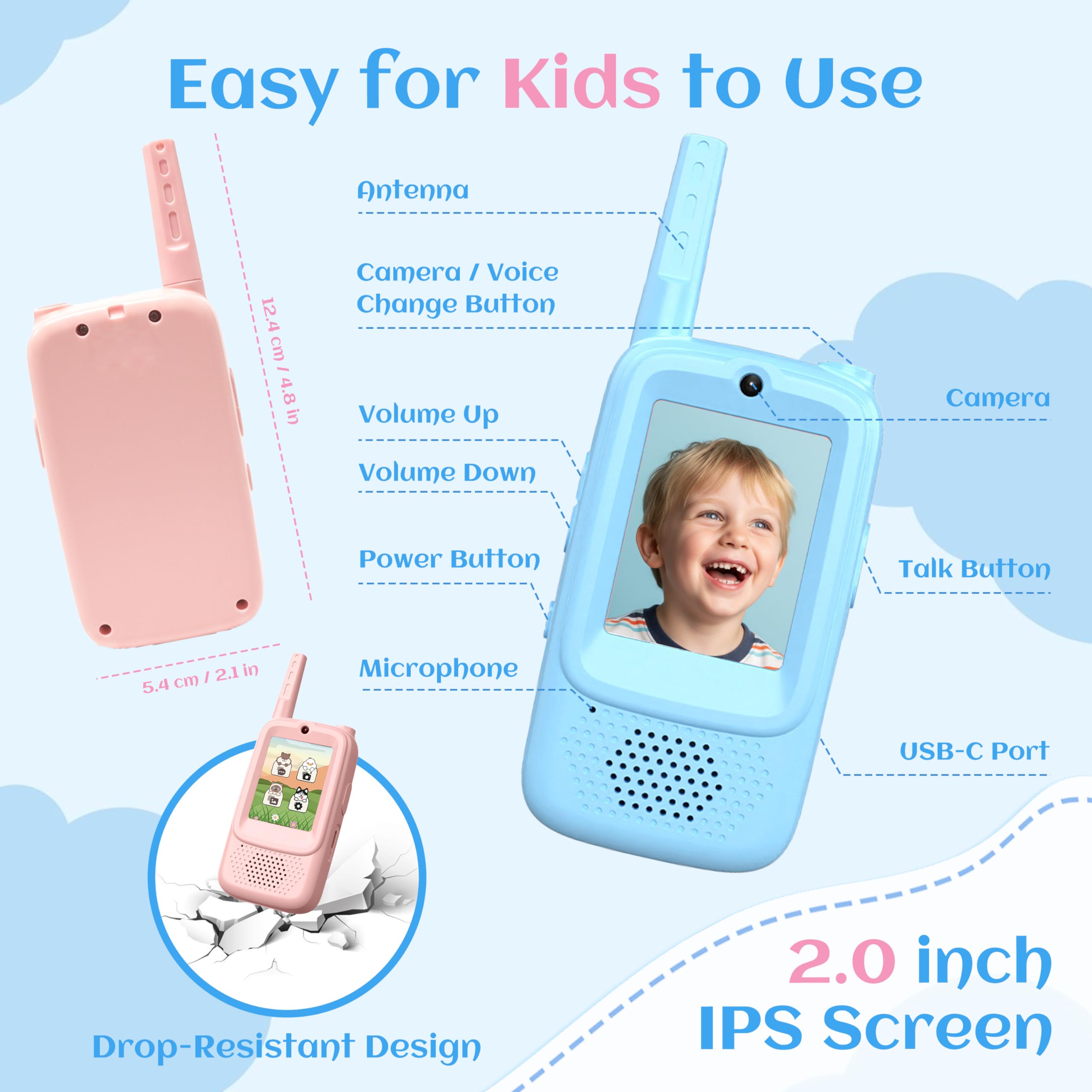 2PCS Video Walkie Talkies for Kids Rechargeable Walkie Talkies with Camera & Voice Changer, Educational Toys for Children (Pink+Blue) - Image 3
