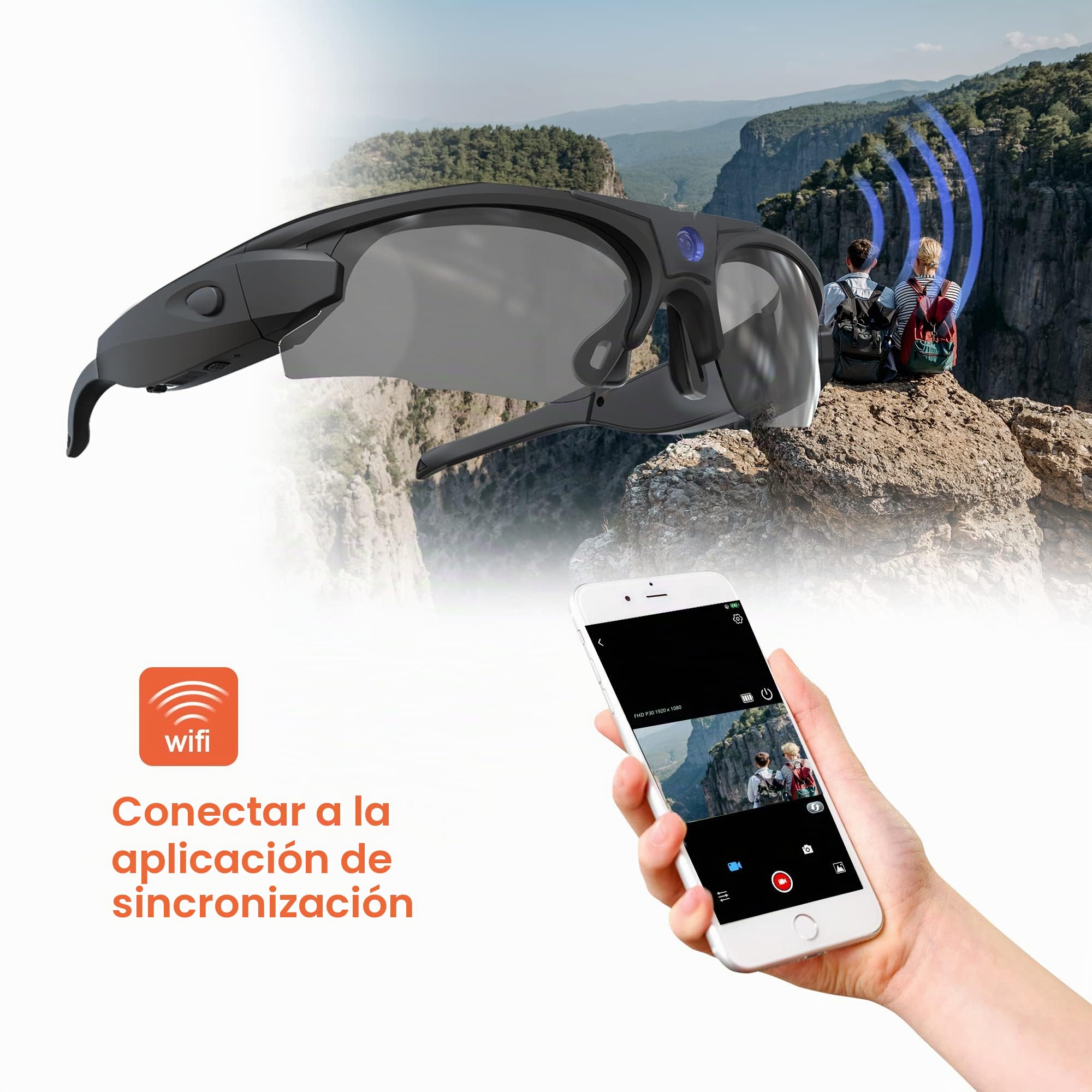 Gafas de sol con cámara WiFi, gafas de captura de video HD 4K con protección UV400, lentes polarizadas para deportes al aire libre, compatible con iOS y Android, tarjeta TF de hasta 256 GB