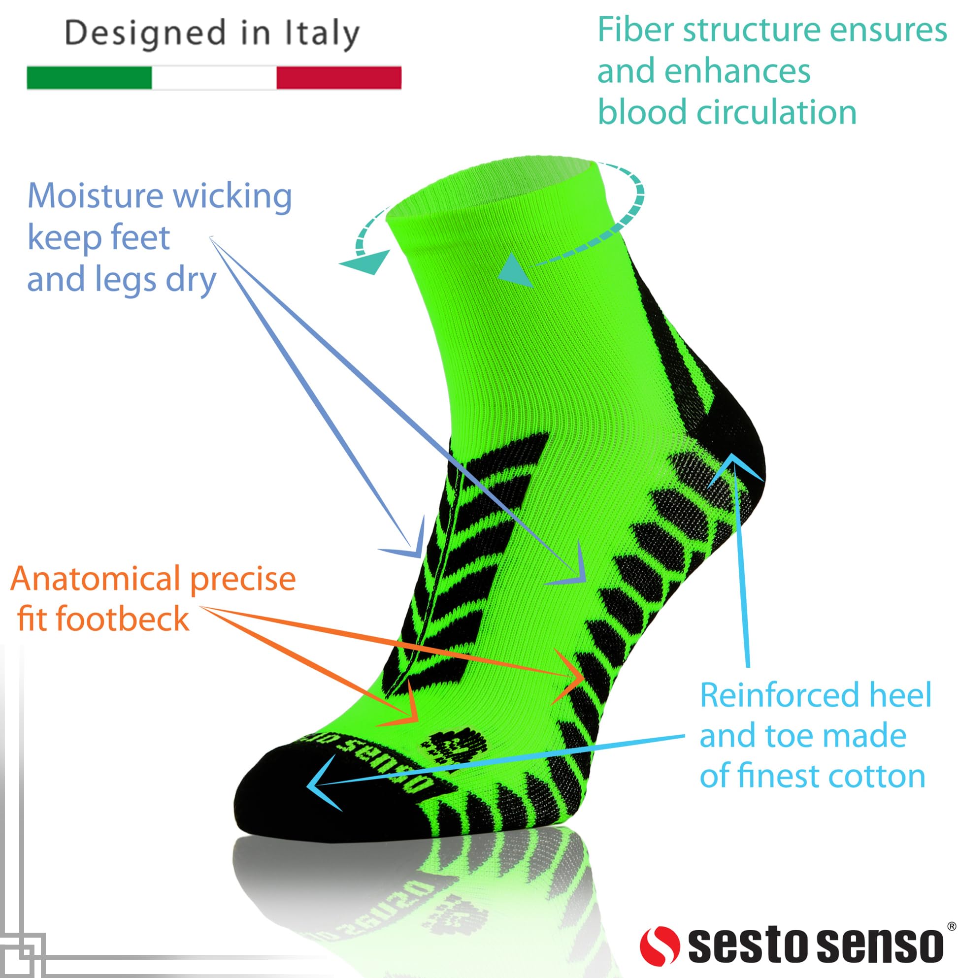 sesto senso Chaussettes Sport de Course Colorées Femme Homme Lot de 3-12 Paires