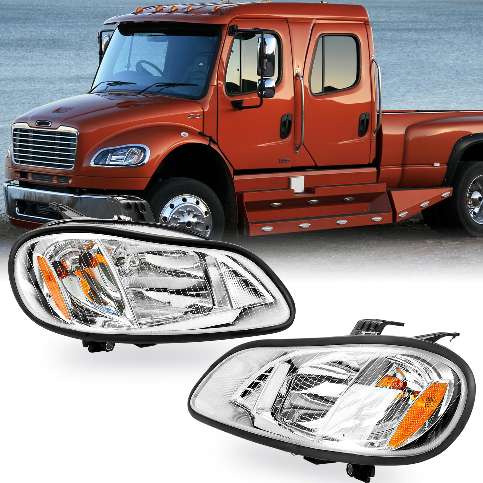 SUPERFASTRACING Pair Headlights Headlamps Left & Right Set Replacement for 2004-2013 Freightliner M2 106 M2 112