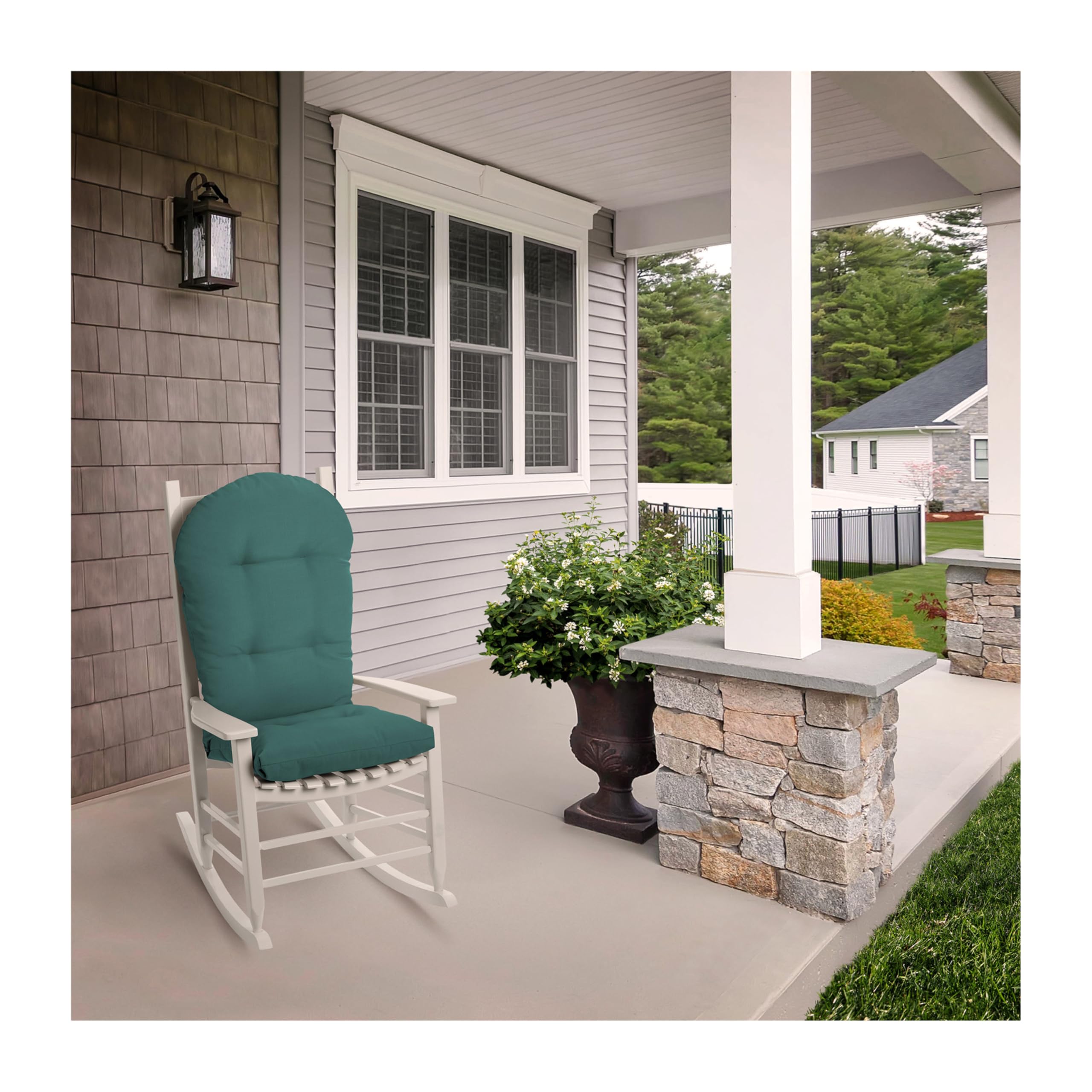 Arden Plush Modern Tufted Rocking Chair Cushion, 21.5 x 19, Rain-Proof, Fade Resistant, Tufted Cushions for Rocking and Adirondack Chairs Peacock Blue