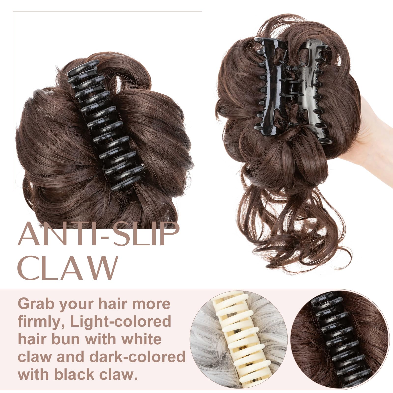 Claw Messy Bun Hairpieces Wavy Curly 75G Thick Hair Chignon Tousled Updo Doughnut Hair Bun Synthetic Ponytail, Light Brown - Image 3