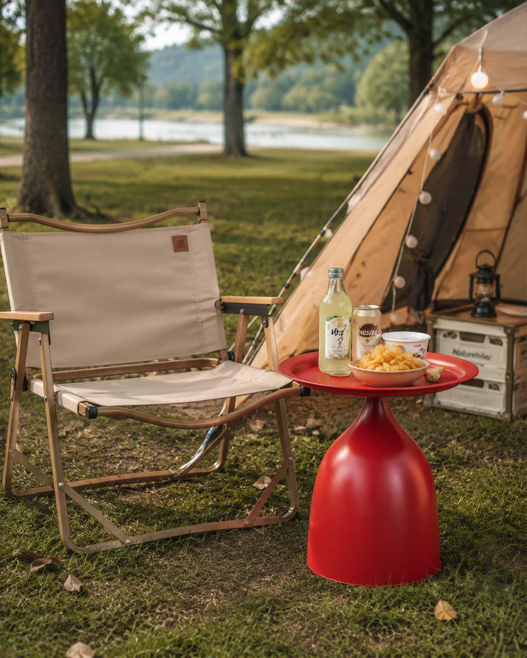Lot de 2 Tables d'Appoint Extérieur Métal Étanche Ø40 cm Rouge - Table Basse de Jardin Moderne
