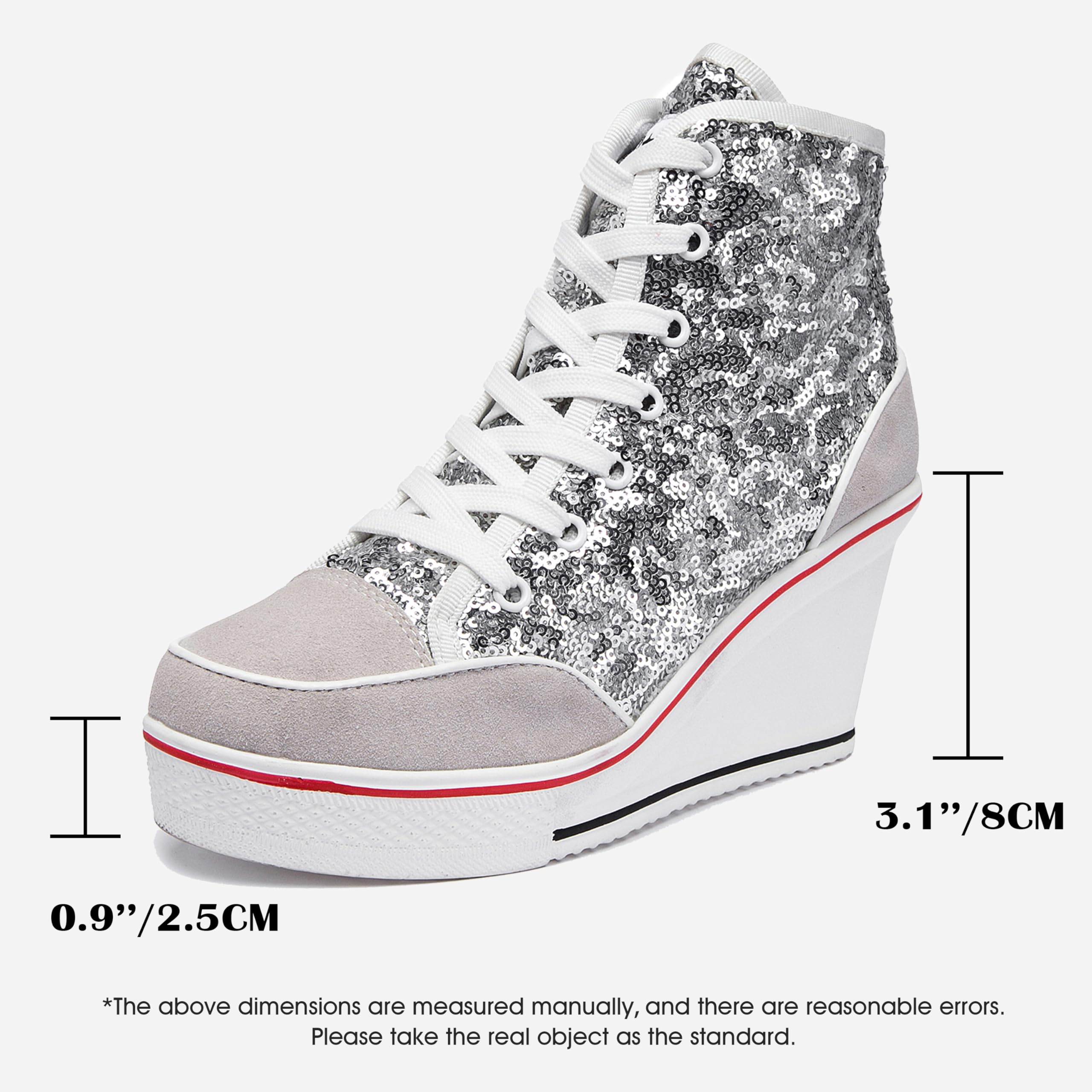 Mujer Cuñas Zapatos De Lona High-Top Tacón 7 CM Zapatos Casuales Talla Grande Zapatillas de Cuña para Mujer Zapatillas de Deporte Zapatillas Altas Primavera/Verano Tacón Cuña