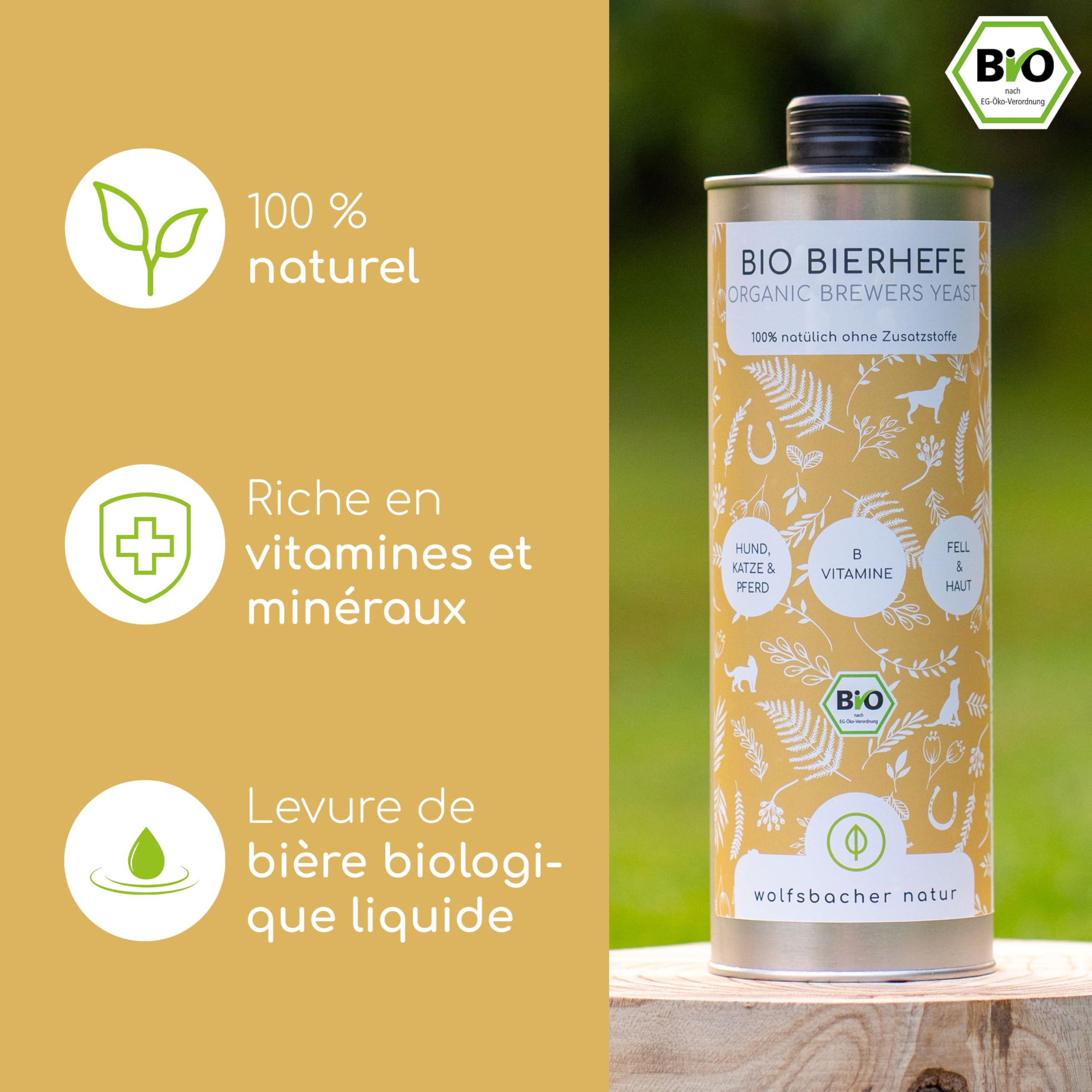 Levure de bière Bio pour Chiens et Chats | 1 Litre Liquide | 100% Bio pour Peau & Pelage, vitamines B, minéraux & Oligo-éléments, DE-ÖKO-060