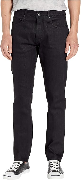 The Unbranded Brand Mens Ub244 Tapered Fit 11oz Solid Black Stretch Selvedge DenimJeans