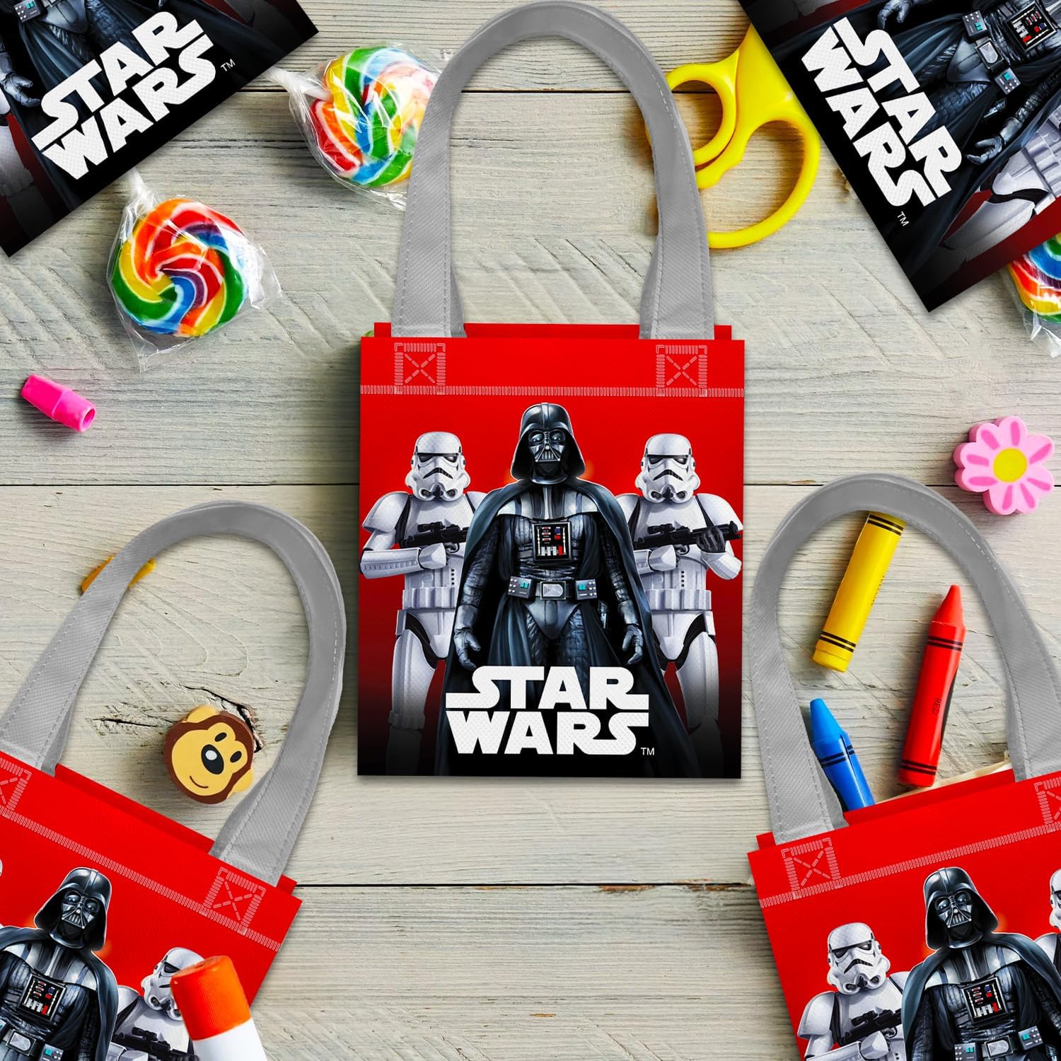 Star Wars Party Favor Bags Set – 24 Pack 8" Goodie Bags for Kids Bulk Reusable Mini Totes | Star Wars Birthday Party Supplies