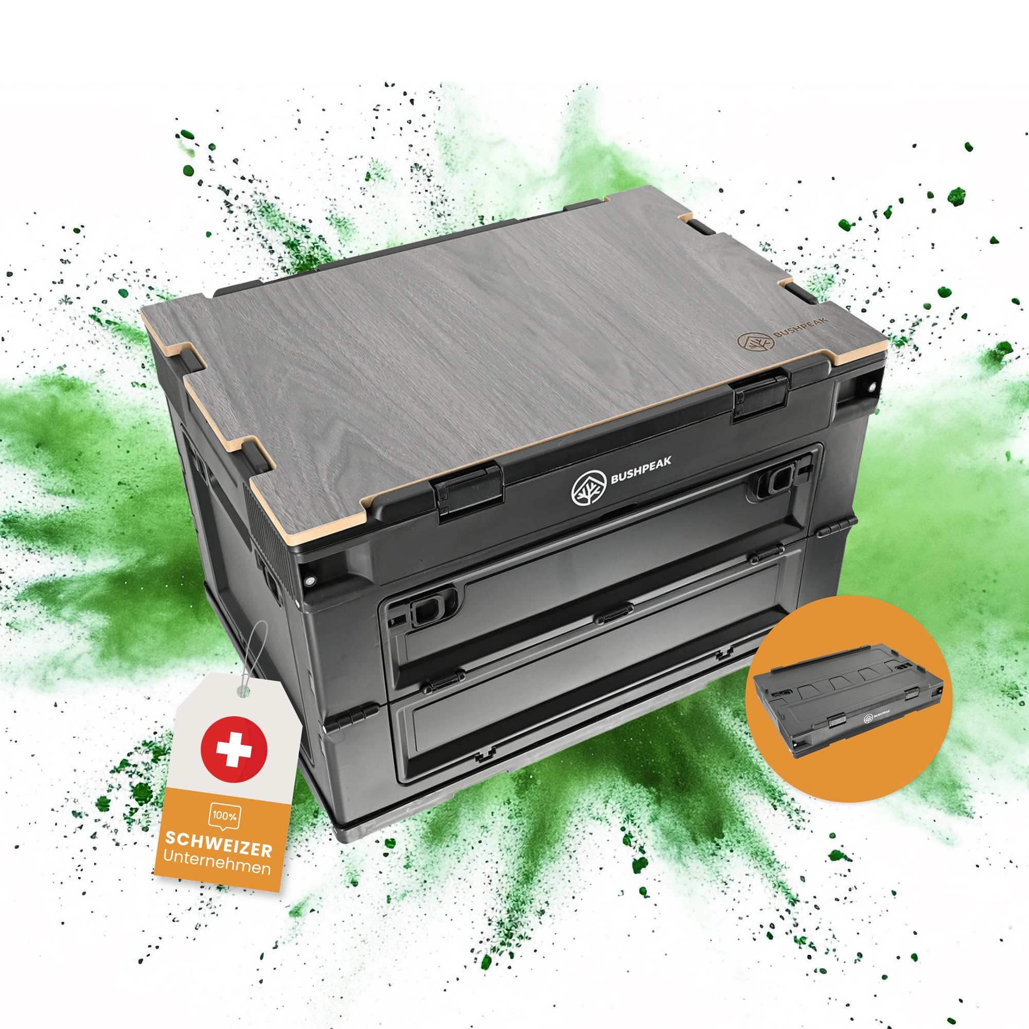 FLEXBOX 50L Camping Box zum Transport - Camping Küche faltbar Outdoor mit Stabiler Arbeitsplatte - Aufbewahrungsbox für Camper zusammenklappbar