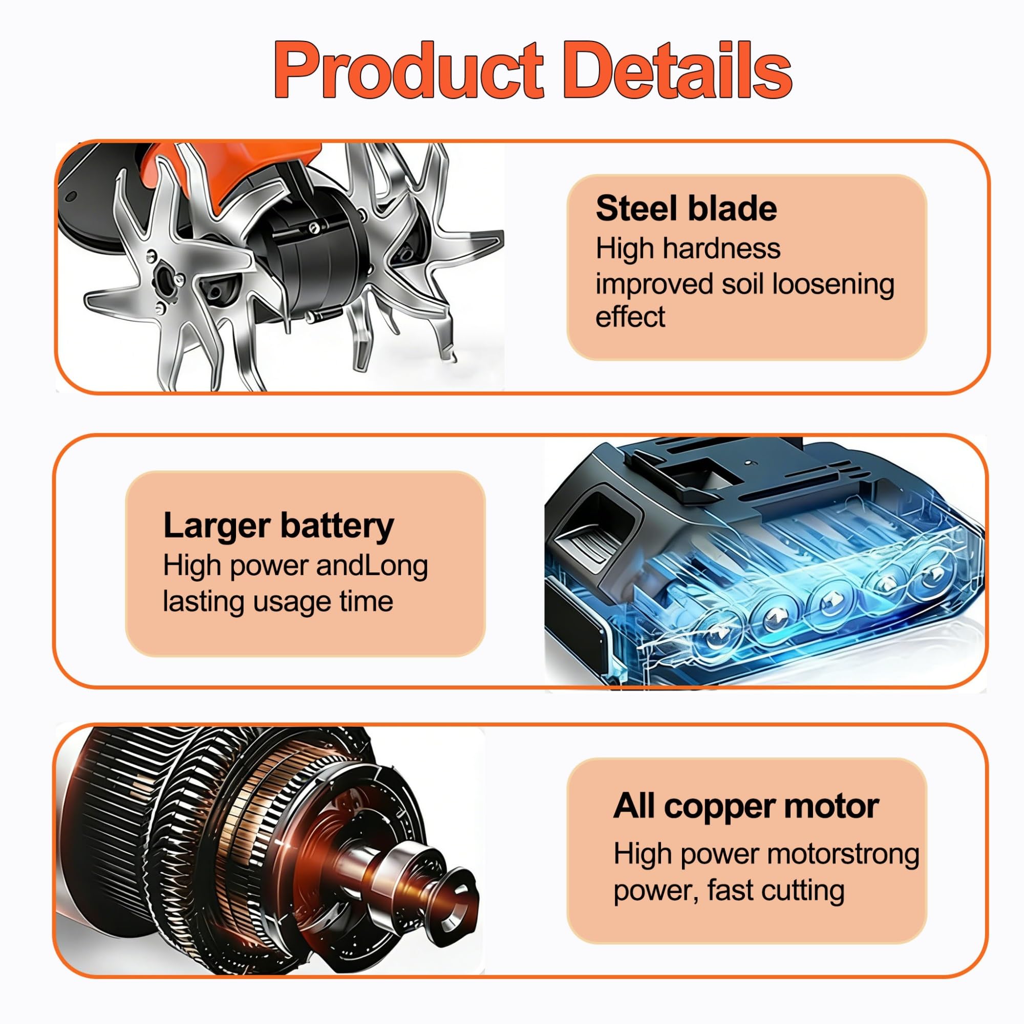 Zappatrice a Batteria 24V, Motocoltivatore Elettrico con Asta Estensibile – Rotavatore a Batteria con 4 Lame, 235 giri, 2 Batterie 10cm Larghezza/Profondità – Motozappa per Orto e Giardino