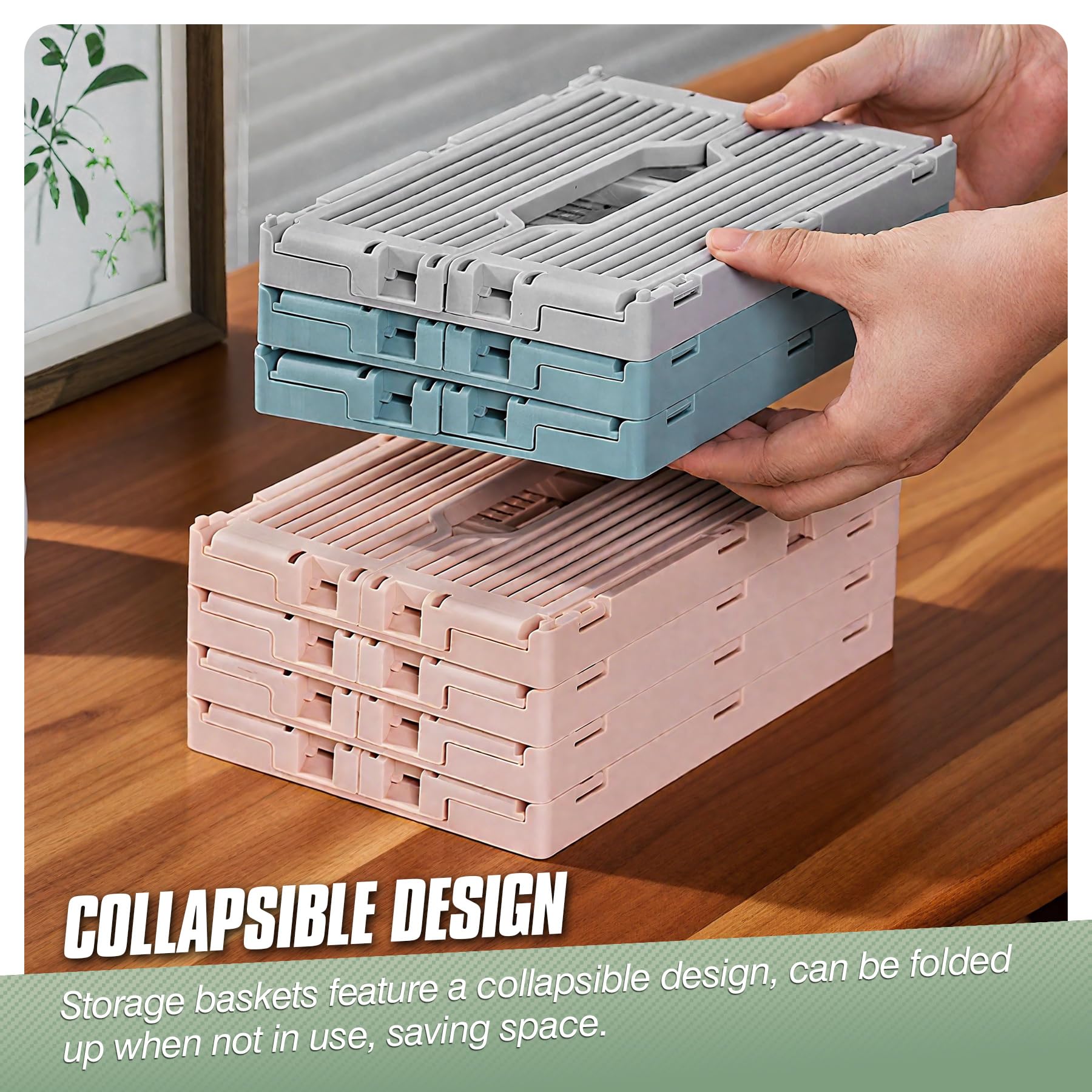 Set di 4 scatole pieghevoli in plastica - Scatole di archiviazione impilabili - Per casa, aula, ufficio, cucina, camera da letto (40 x 30 x 15,5 cm, blu)
