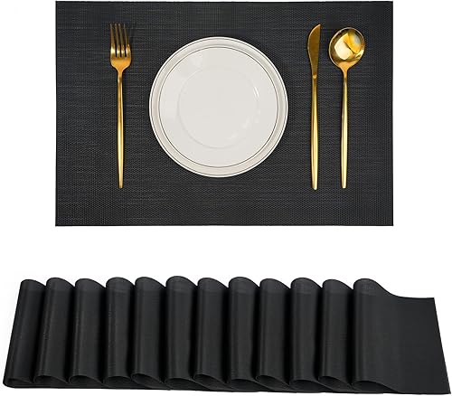 Miniatura 22 de Juego de 8 manteles individuales, antideslizantes, tejido de PVC, fáciles de limpiar, resistentes al calor, para cocina, comedor, decoración Caqui