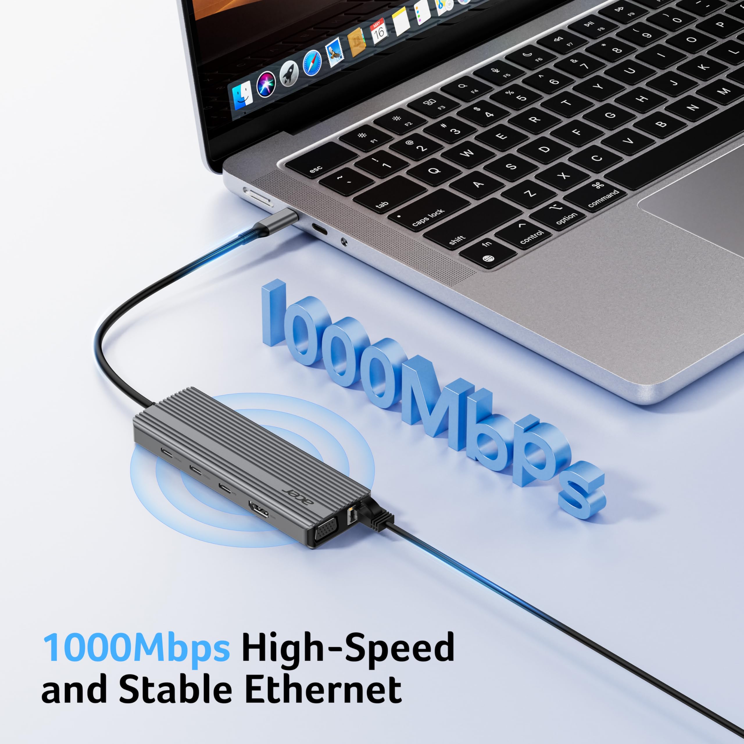 Acer Hub USB-C11 in 1 HDMI 4K@60 Hz, VGA 1080P, 2 porte USB-C 10 Gbps | Ethernet 1000 Mbps, 2 porte USB-A 5 Gbps, porta PD 100 W, scheda SD/TF, USB C Docking Station per PC e desktop