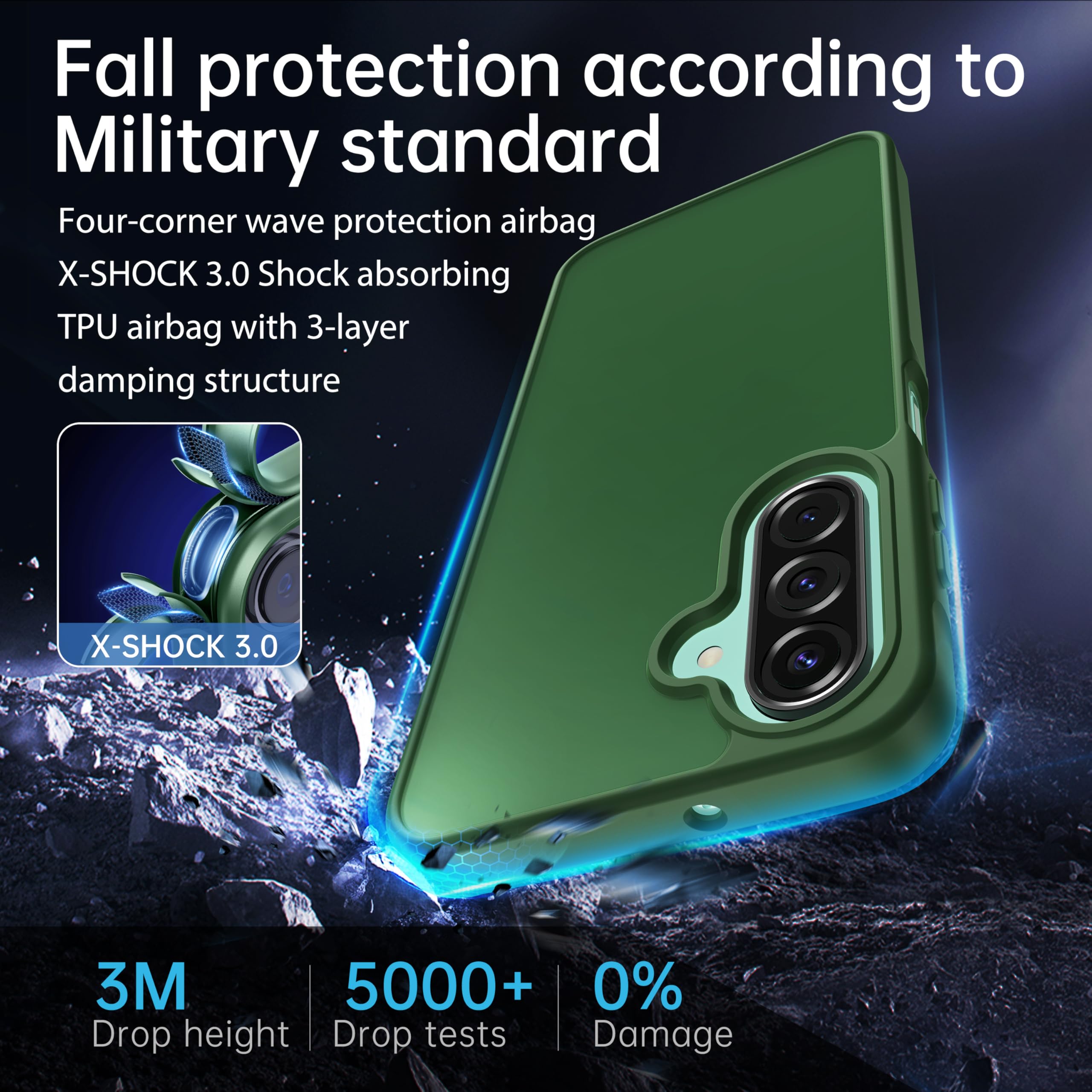 FLLAO Opaca Cover Compatibile con Samsung Galaxy A26 5G con 2 Vetro Temperato, [Della Fotocamera Protezione] Anticaduta Antiurto Anti-Graffio Hard PC Glassata Traslucida Custodia Verde Scuro