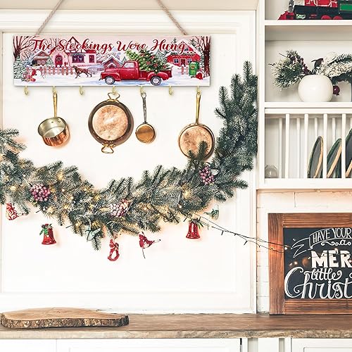 Miniatura 5 de Christmas Stocking Organizer Holder Wood Home Decorations Christmas The Stockings were Hung Wooden Mantel Sign Wall Decor Snowmen Wall Mount Hanging