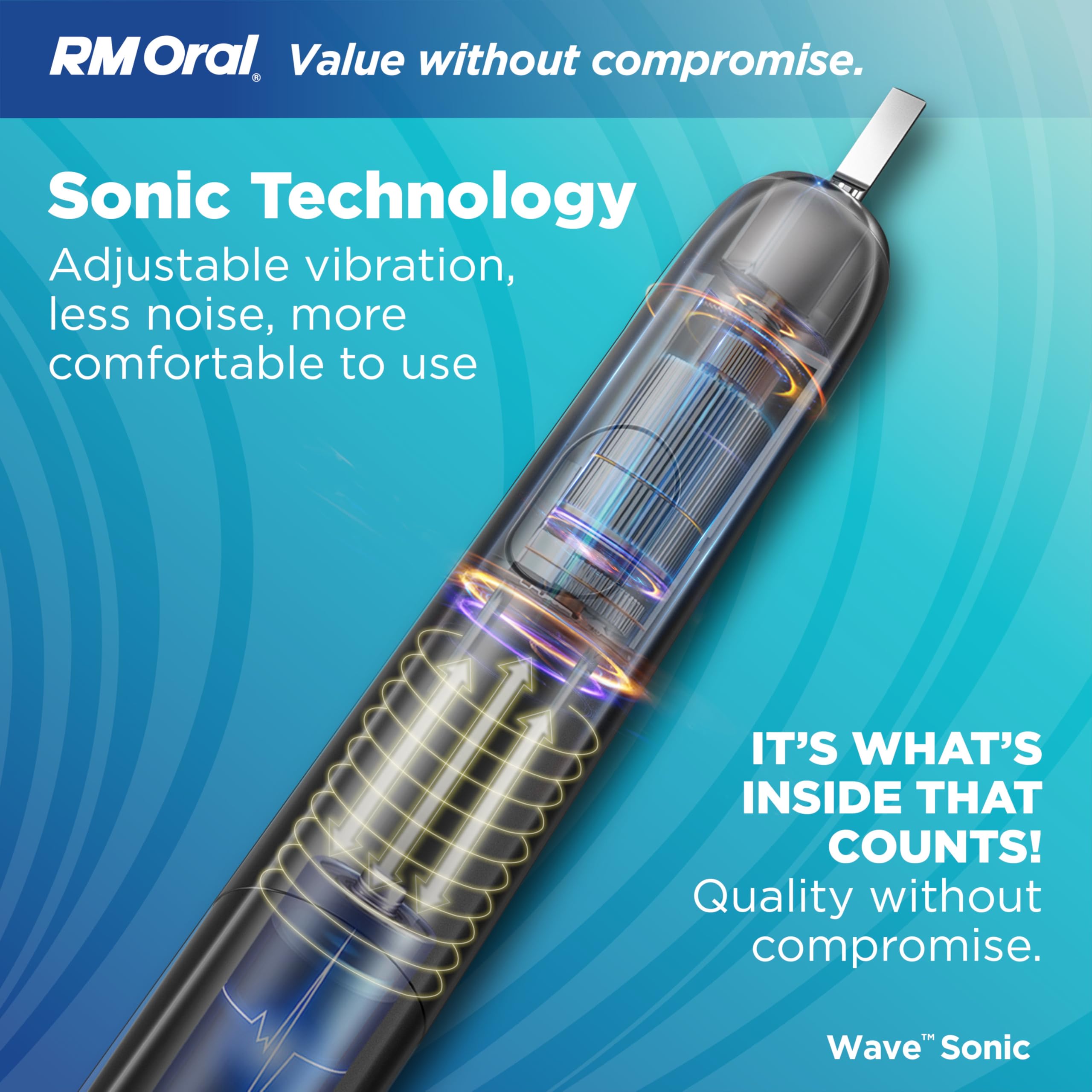RM Oral Wave Sonic Akku Zahnbürste mit weichen Borsten und Reisekoffer 56.000 Schallschwingungen für sauber und empfindlich, Bleichen und Plaque entfernen, 2 Minuten Timer